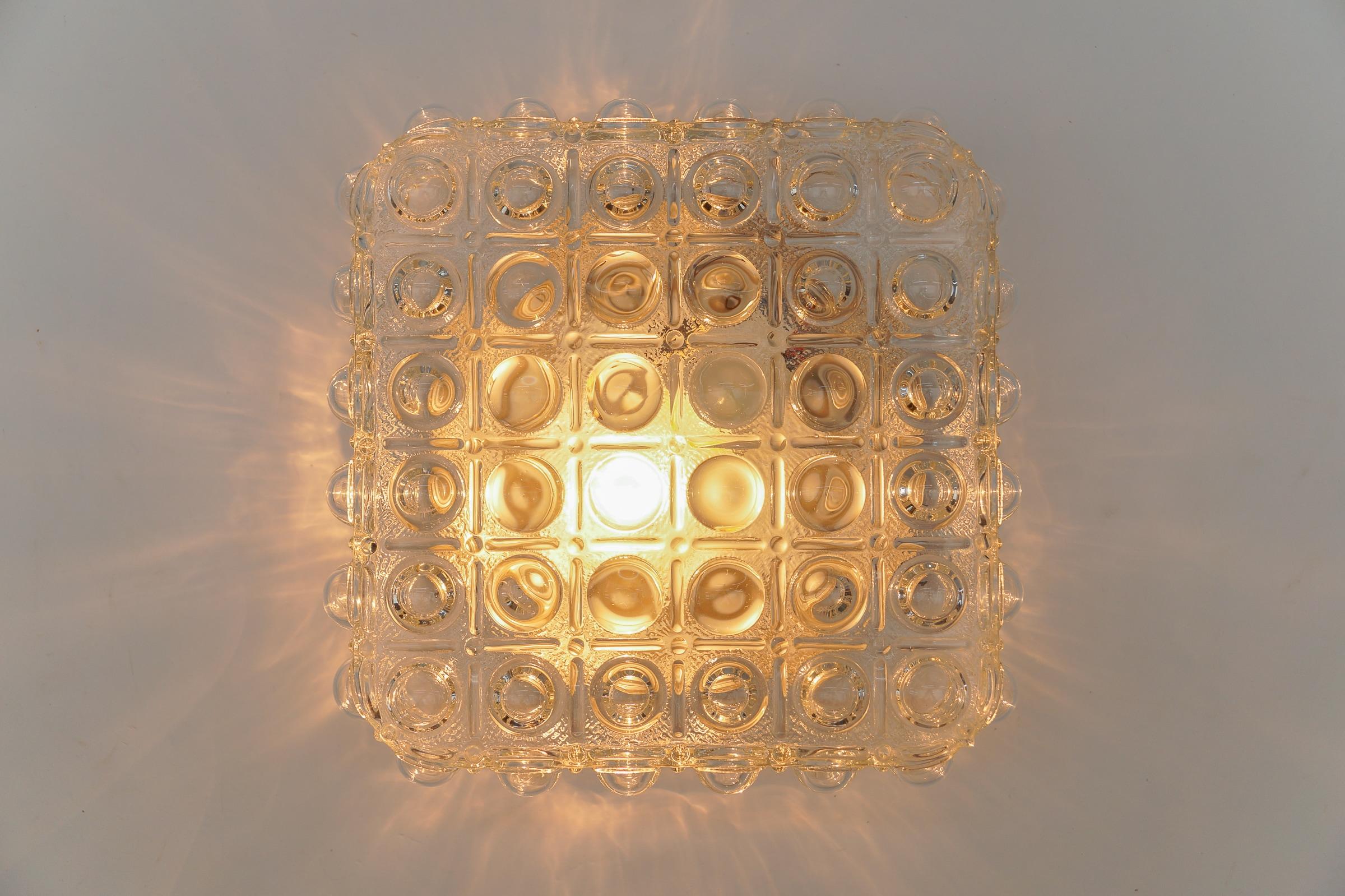 Mid-20th Century 1 of 3 Clear Bubble Glass Flush Mount Lamp by Helena Tynell, Germany 1960s For Sale