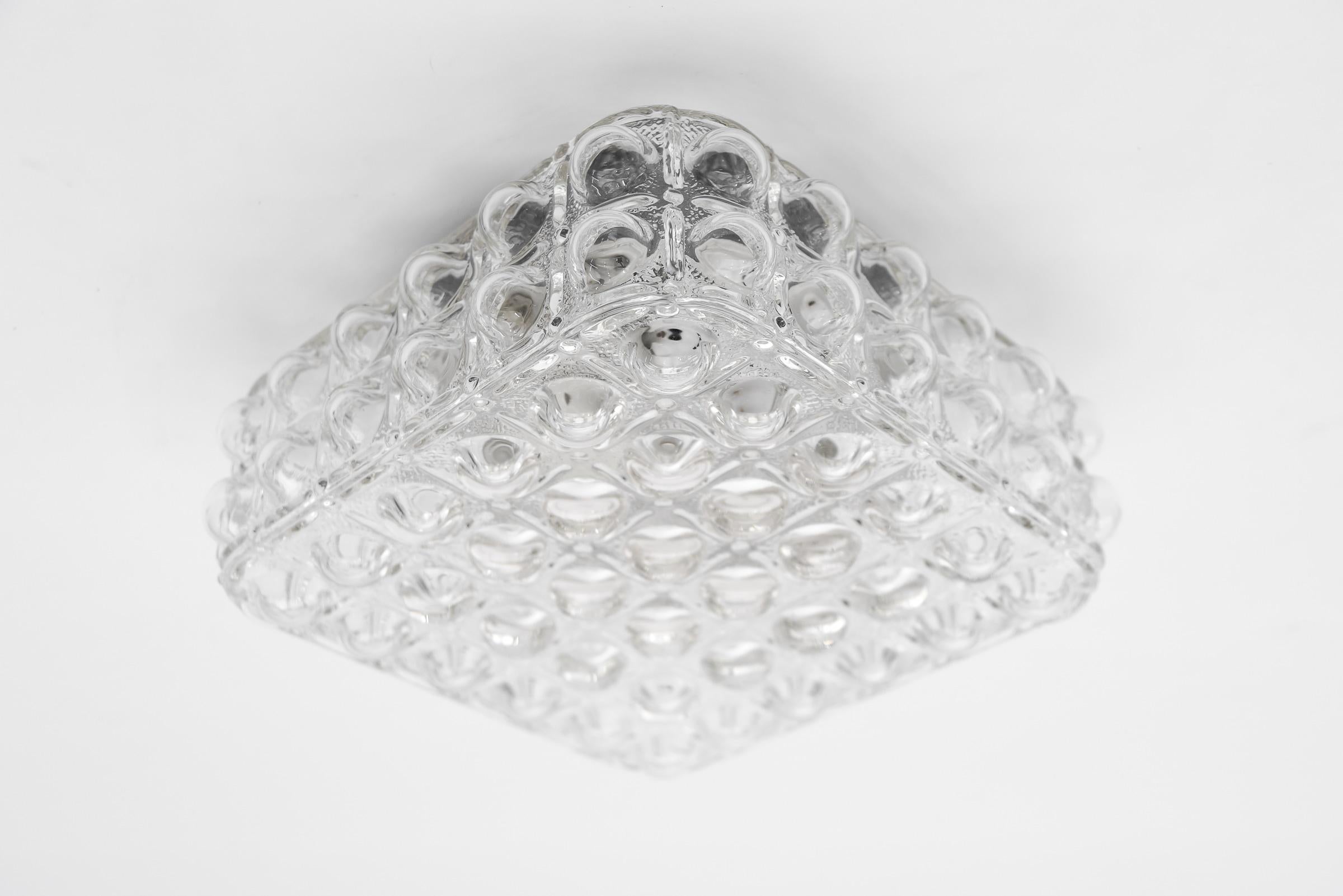 Metal 1 of 3 Clear Bubble Glass Flush Mount Lamp by Helena Tynell, Germany 1960s For Sale
