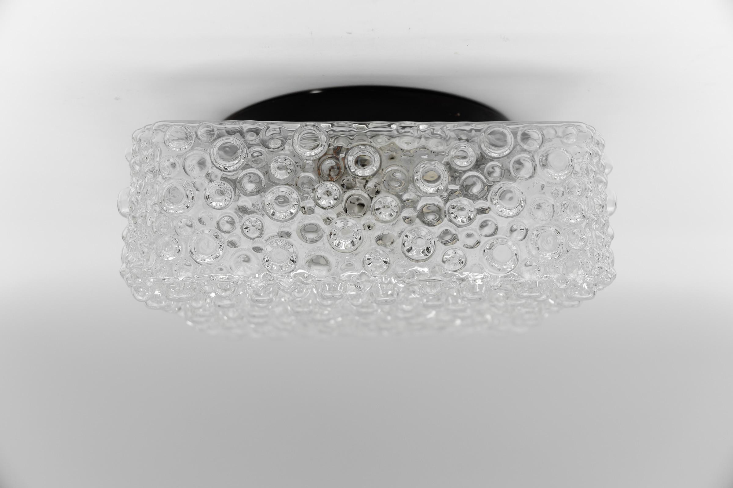 Métal Jolie lampe murale ou applique encastrée en verre bullé transparent, Allemagne, années 1960 en vente