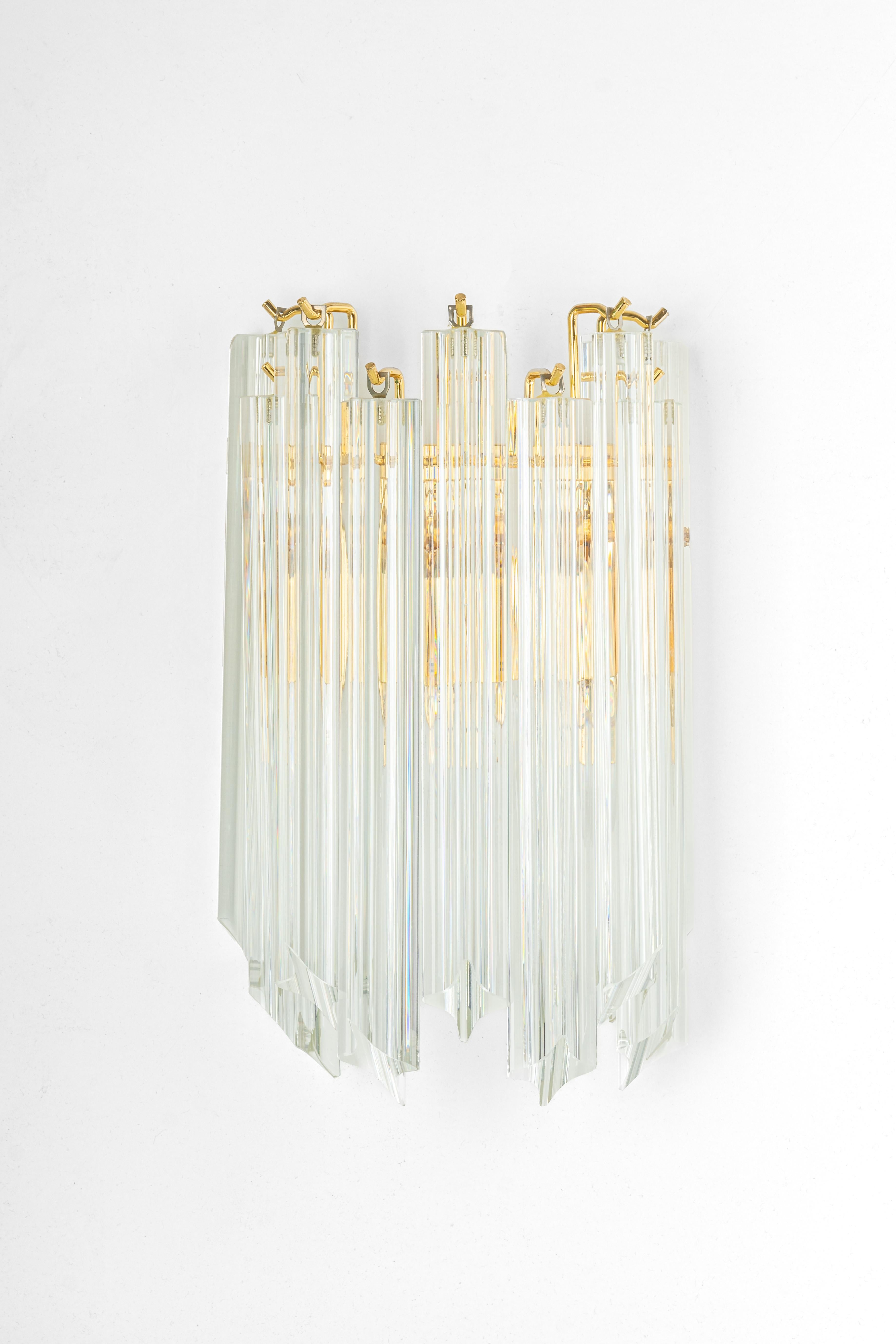 Brass 1 of 3 Crystal Glass Wall Lights in Venini Style, Italy, 1980s For Sale