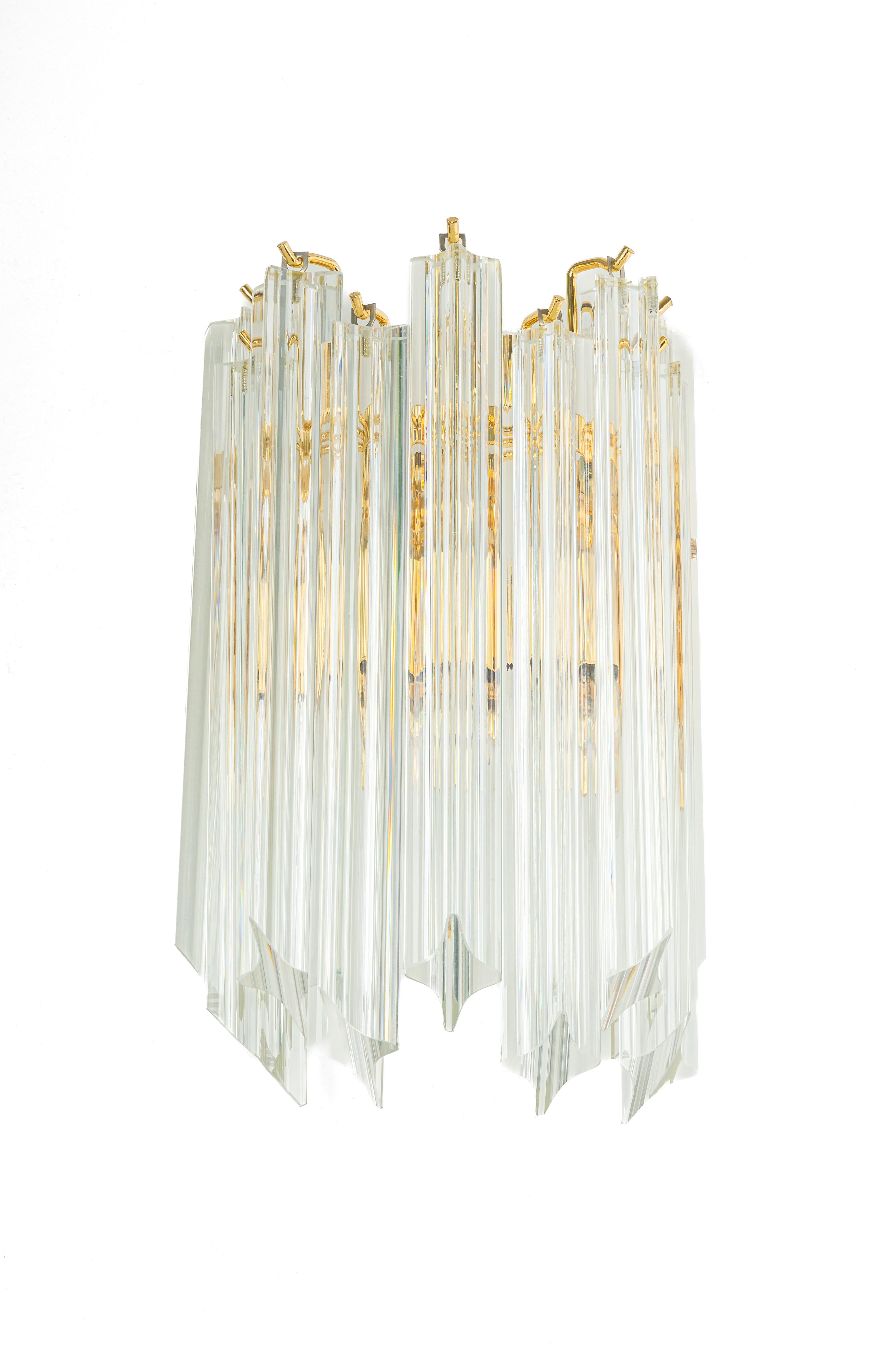 1 of 3 Crystal Glass Wall Lights in Venini Style, Italy, 1980s For Sale 1