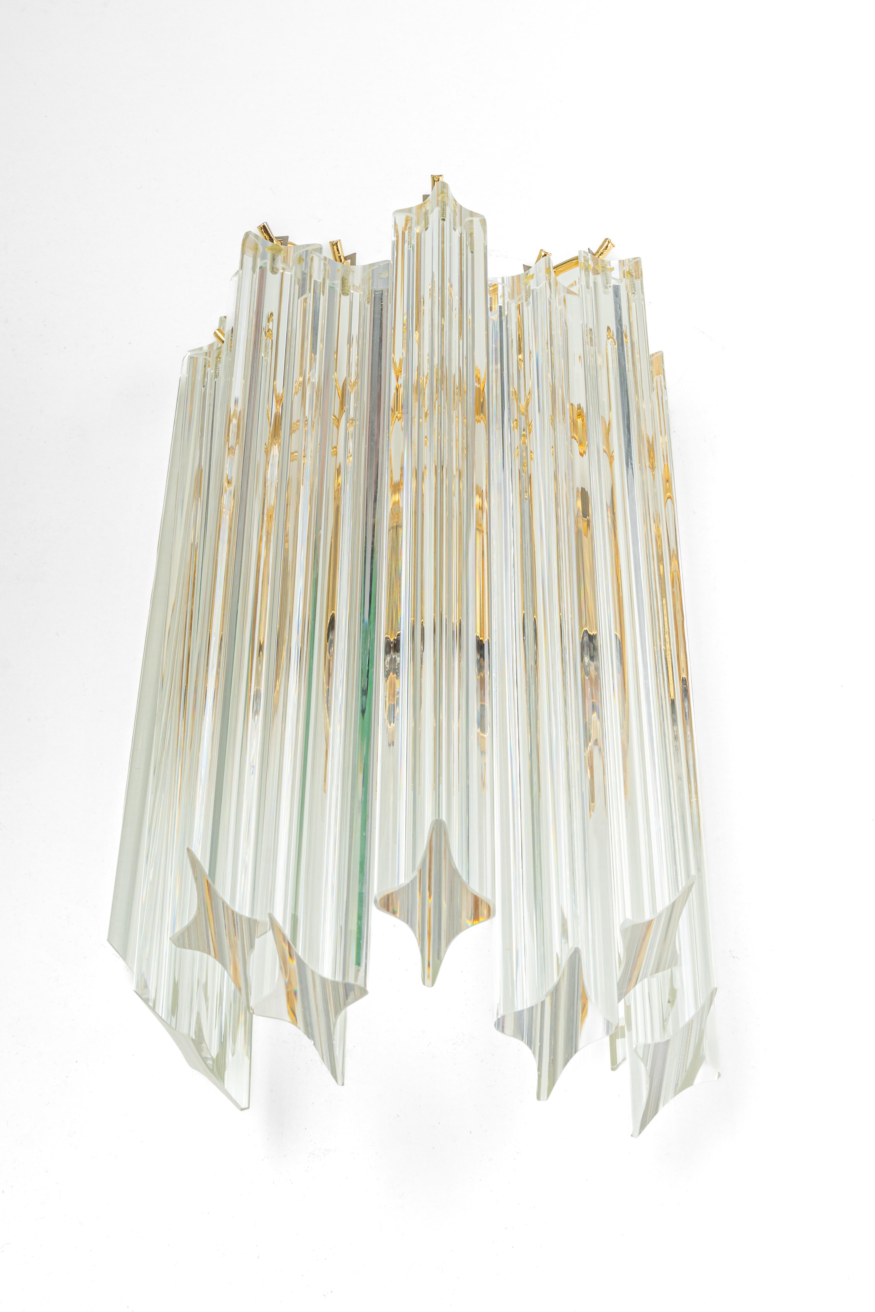 1 of 3 Crystal Glass Wall Lights in Venini Style, Italy, 1980s For Sale 2