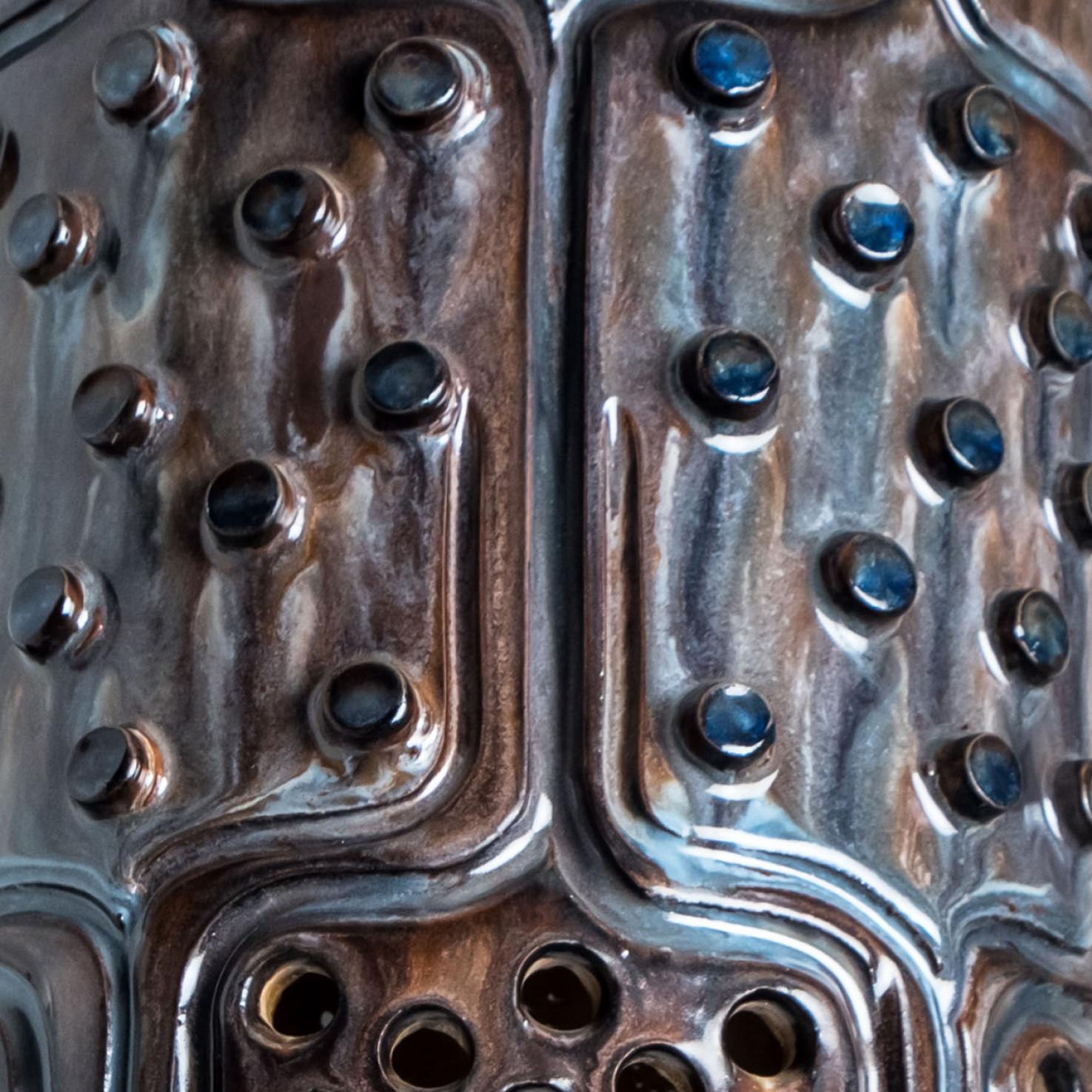 1 of 3 Cylinder Blue Brown Ceramic Pendant Lights, Denmark, 1970 For Sale 6