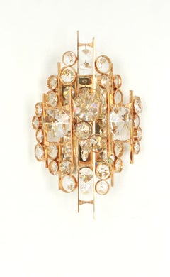 1 of 3 Applique in ottone dorato e cristallo, Design/One, Palwa, Germania, anni '60