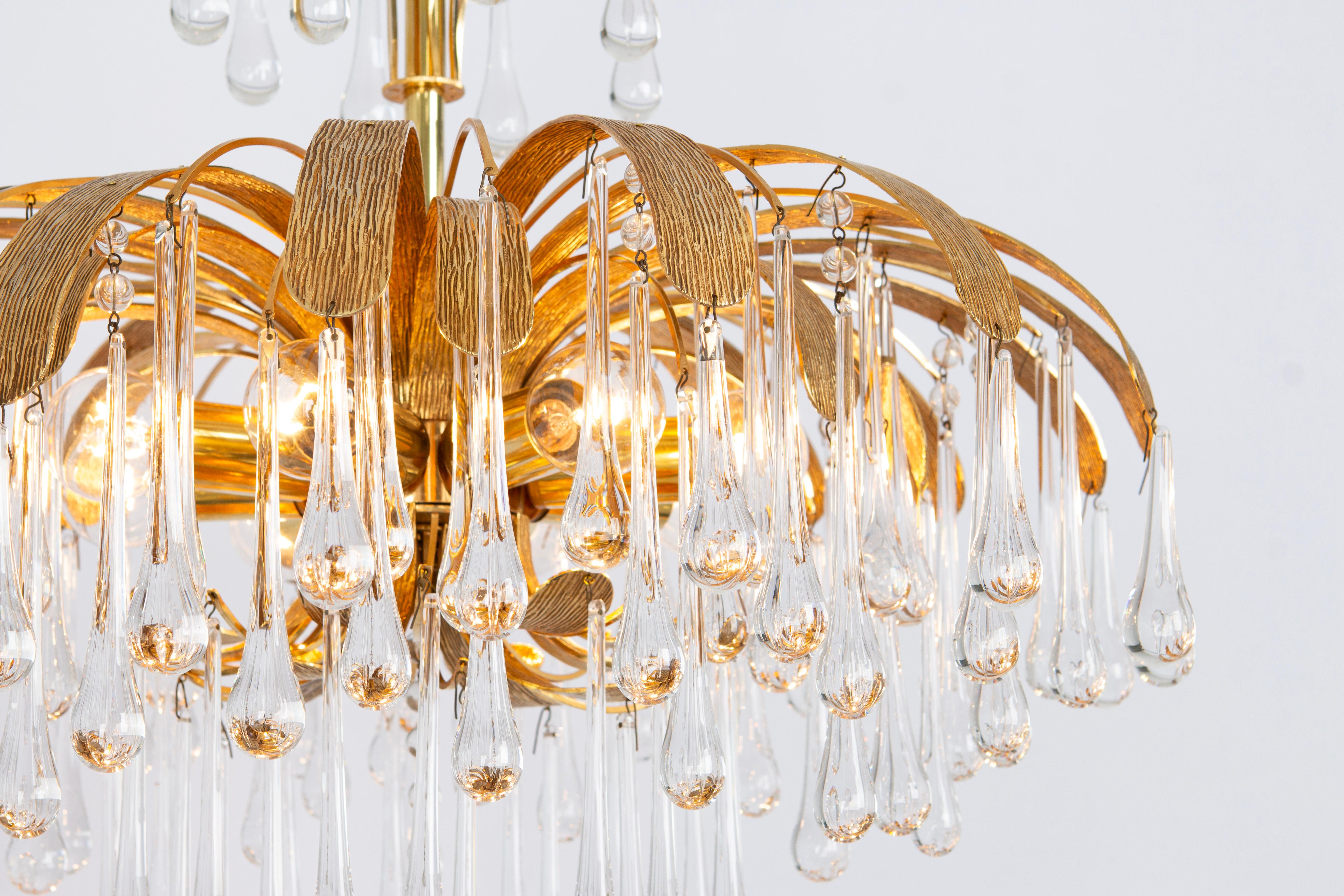 1 of 3 Lampadario a goccia in ottone dorato di Palwa, Sciolari Design, Germania, anni '70 in vendita 3