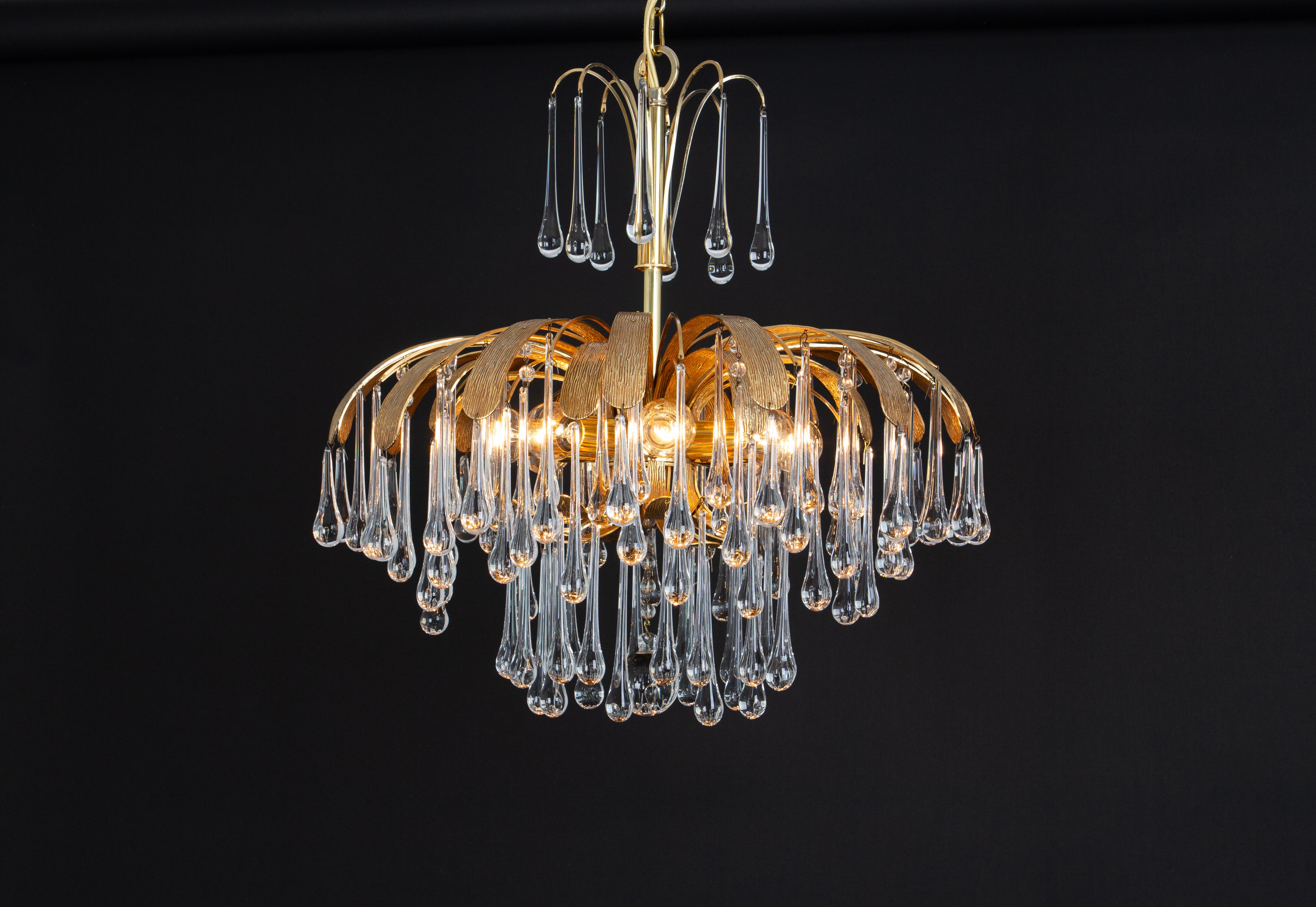 1 of 3 Lampadario a goccia in ottone dorato di Palwa, Sciolari Design, Germania, anni '70 in vendita 4