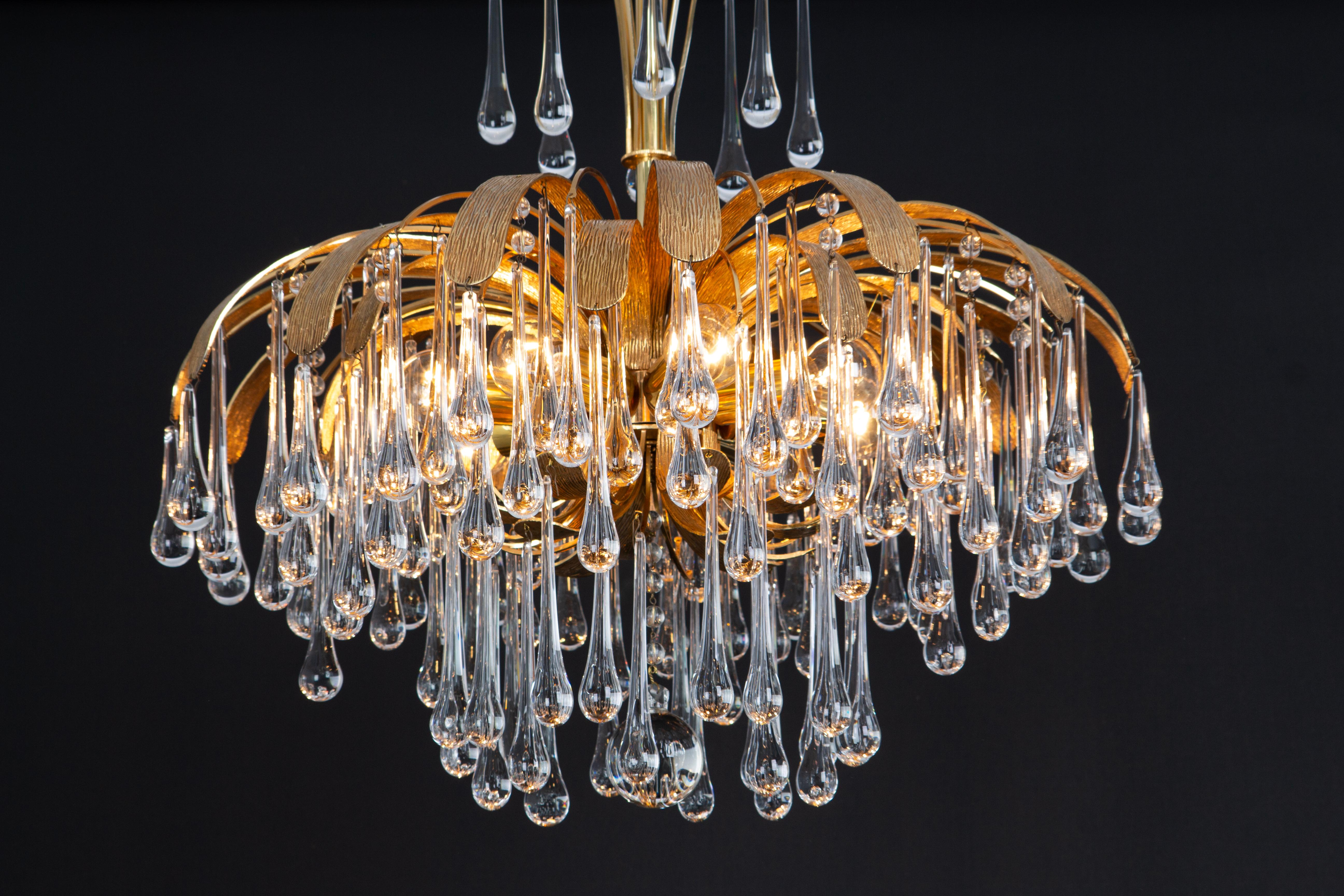 1 of 3 Lampadario a goccia in ottone dorato di Palwa, Sciolari Design, Germania, anni '70 in vendita 5