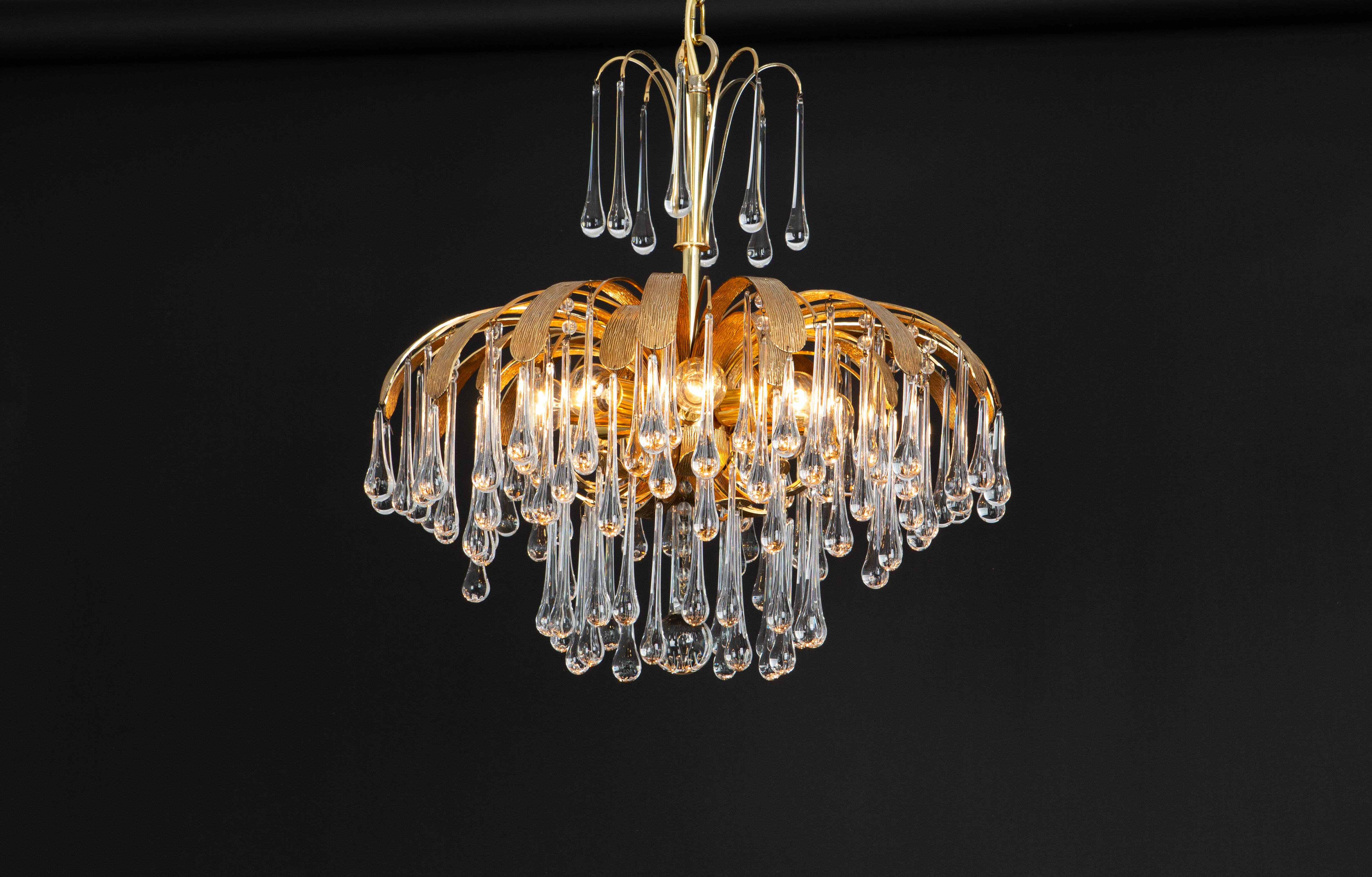 1 of 3 Lampadario a goccia in ottone dorato di Palwa, Sciolari Design, Germania, anni '70 in vendita 7