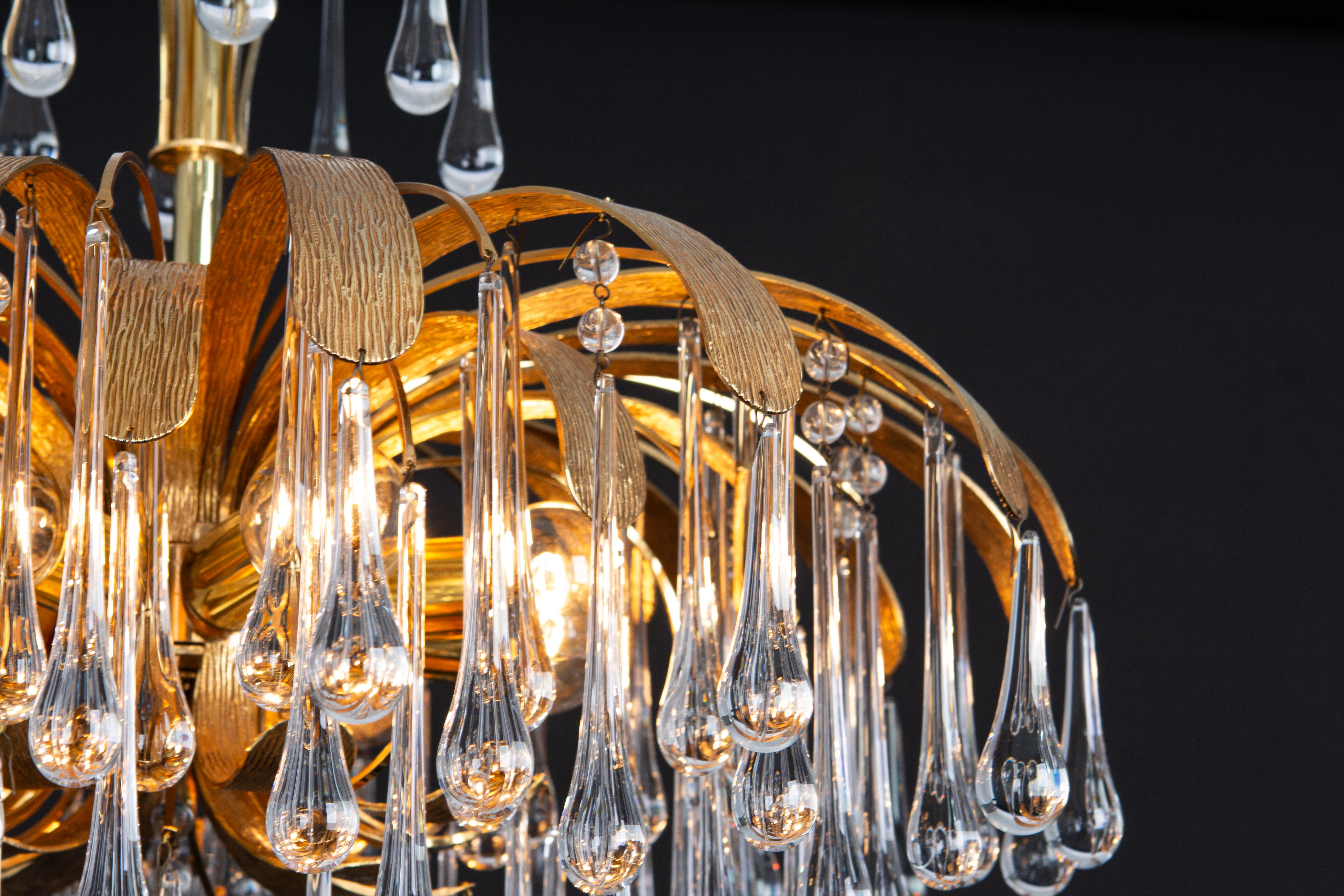1 of 3 Lampadario a goccia in ottone dorato di Palwa, Sciolari Design, Germania, anni '70 in vendita 8