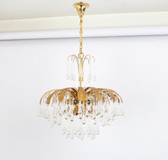 1 of 3 Gilt Brass Teardrop Chandelier by Palwa, Sciolari Design, Germany, 1970s
