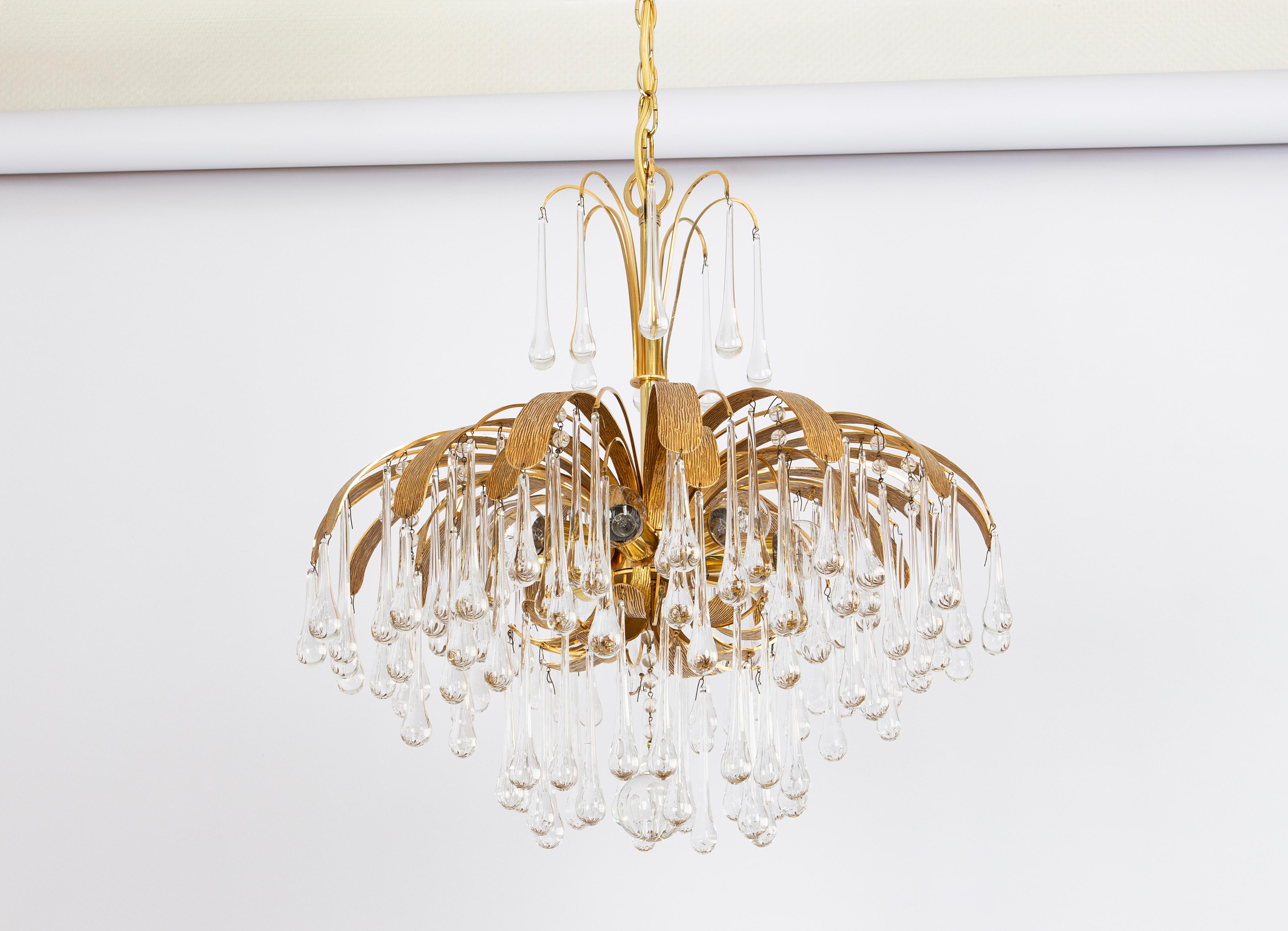 Mid-Century moderno 1 of 3 Lampadario a goccia in ottone dorato di Palwa, Sciolari Design, Germania, anni '70 in vendita