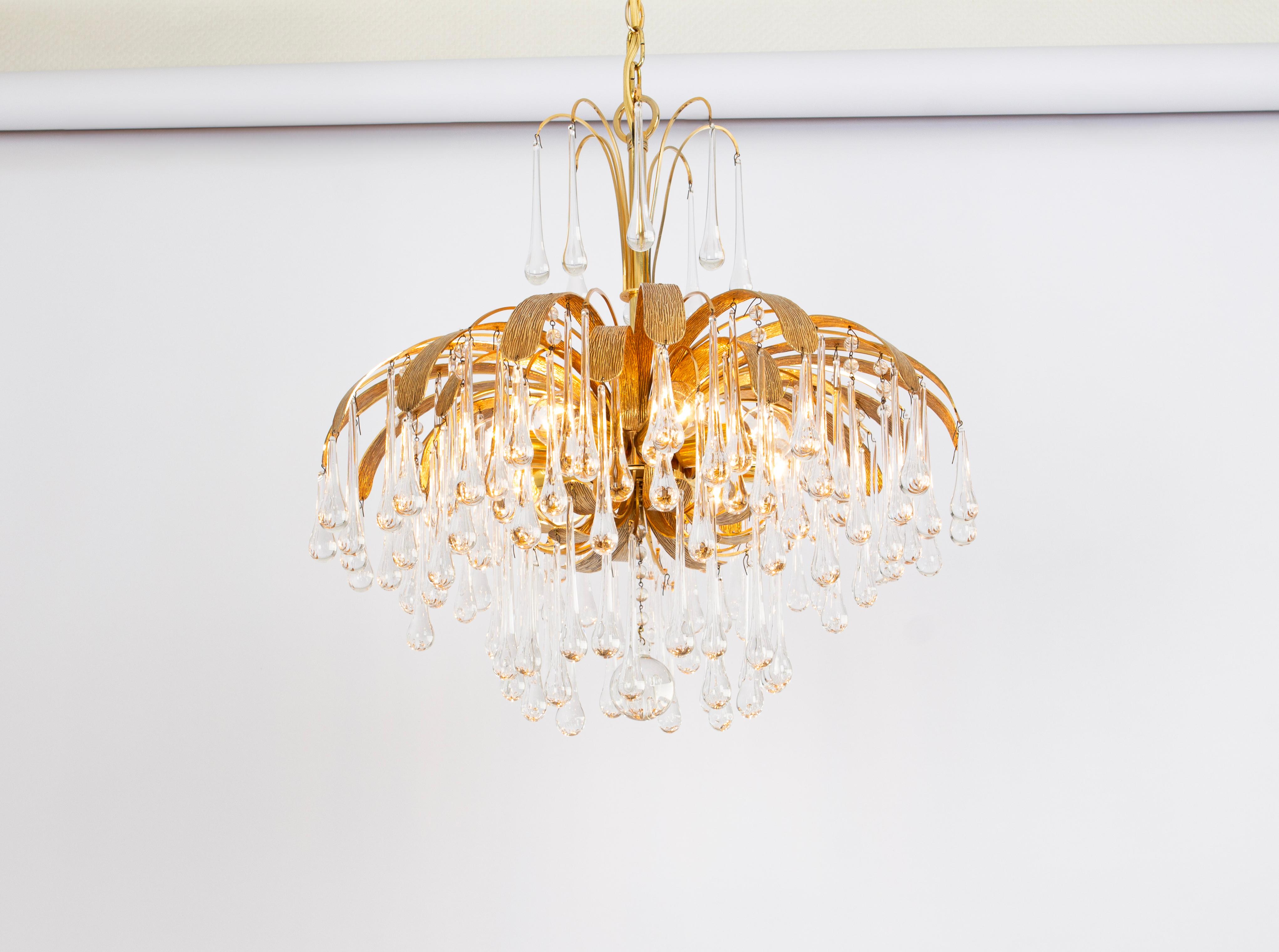 1 of 3 Lampadario a goccia in ottone dorato di Palwa, Sciolari Design, Germania, anni '70 in vendita 1