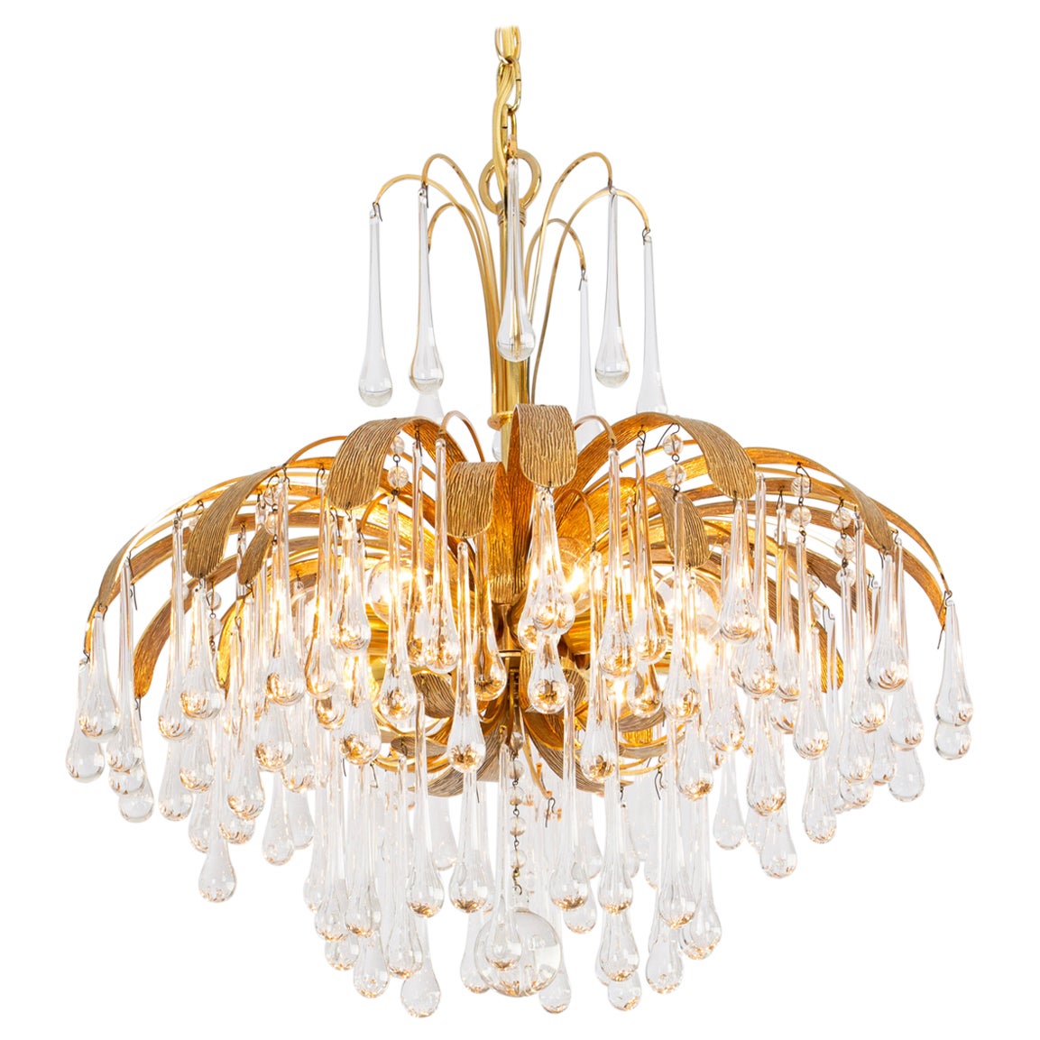 1 of 3 Lampadario a goccia in ottone dorato di Palwa, Sciolari Design, Germania, anni '70