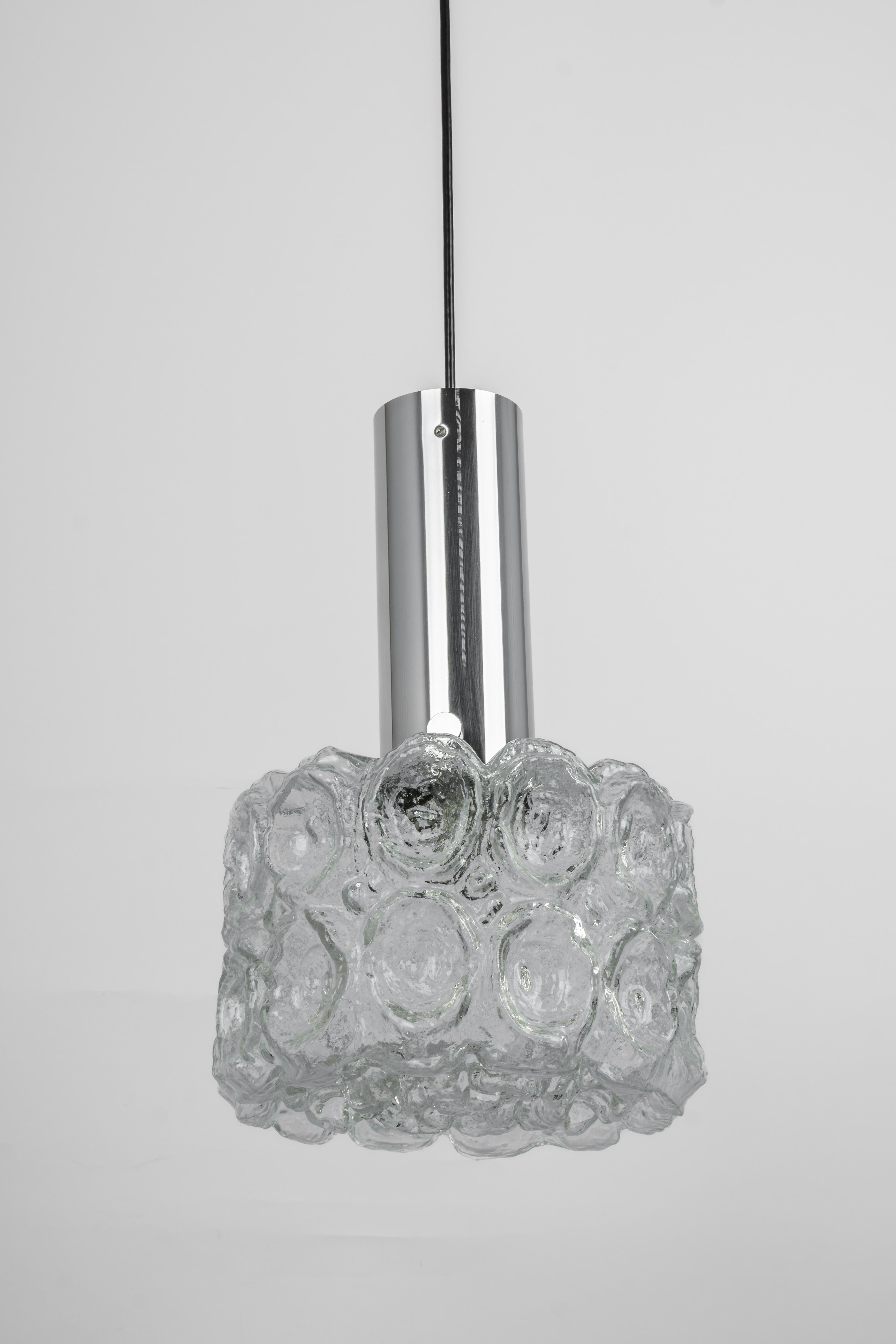 1 of 3 Glass chrome Pendants by Limburg, Germany, 1970s For Sale 6