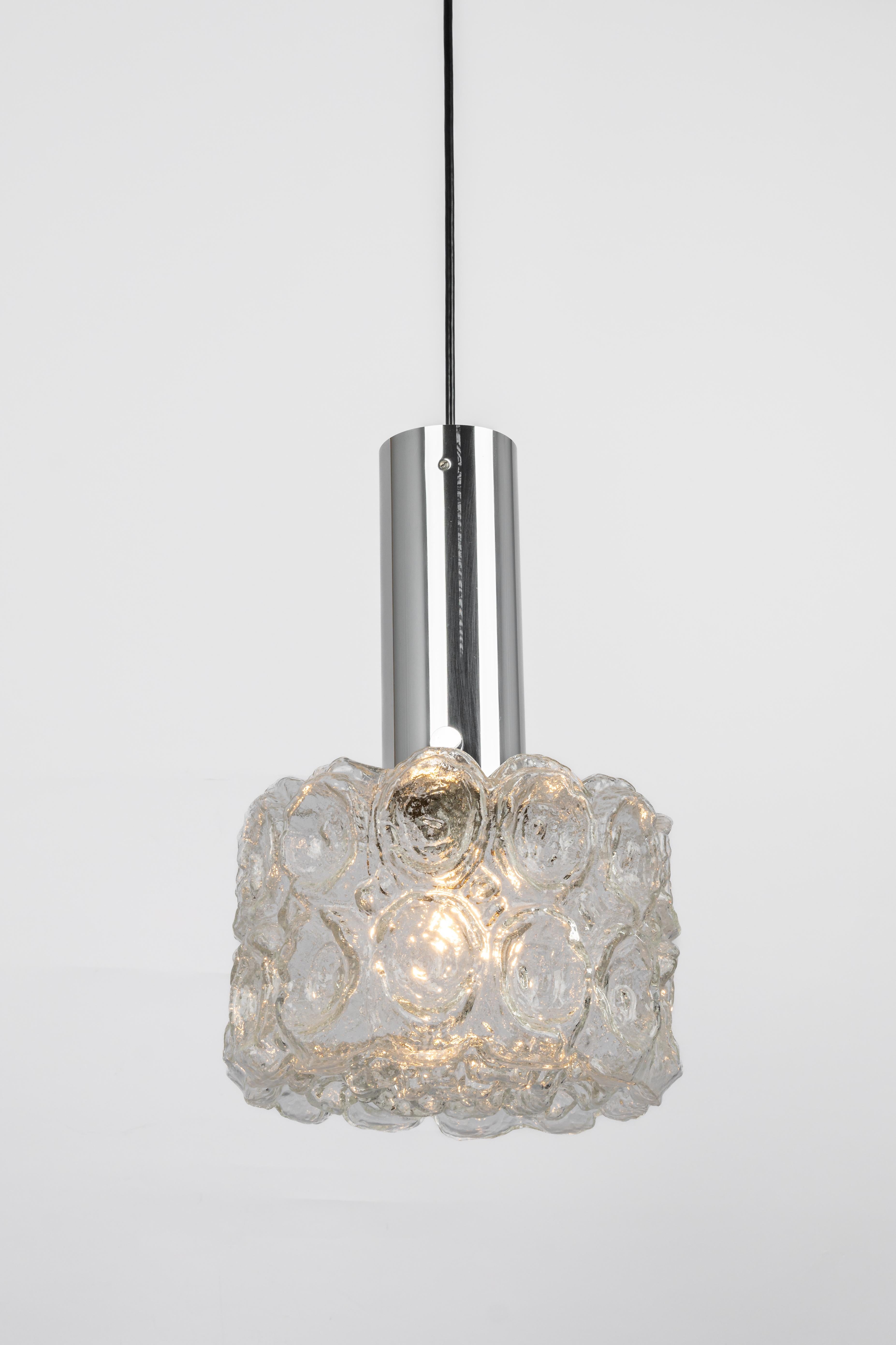 1 of 3 Glass chrome Pendants by Limburg, Germany, 1970s In Good Condition For Sale In Aachen, NRW