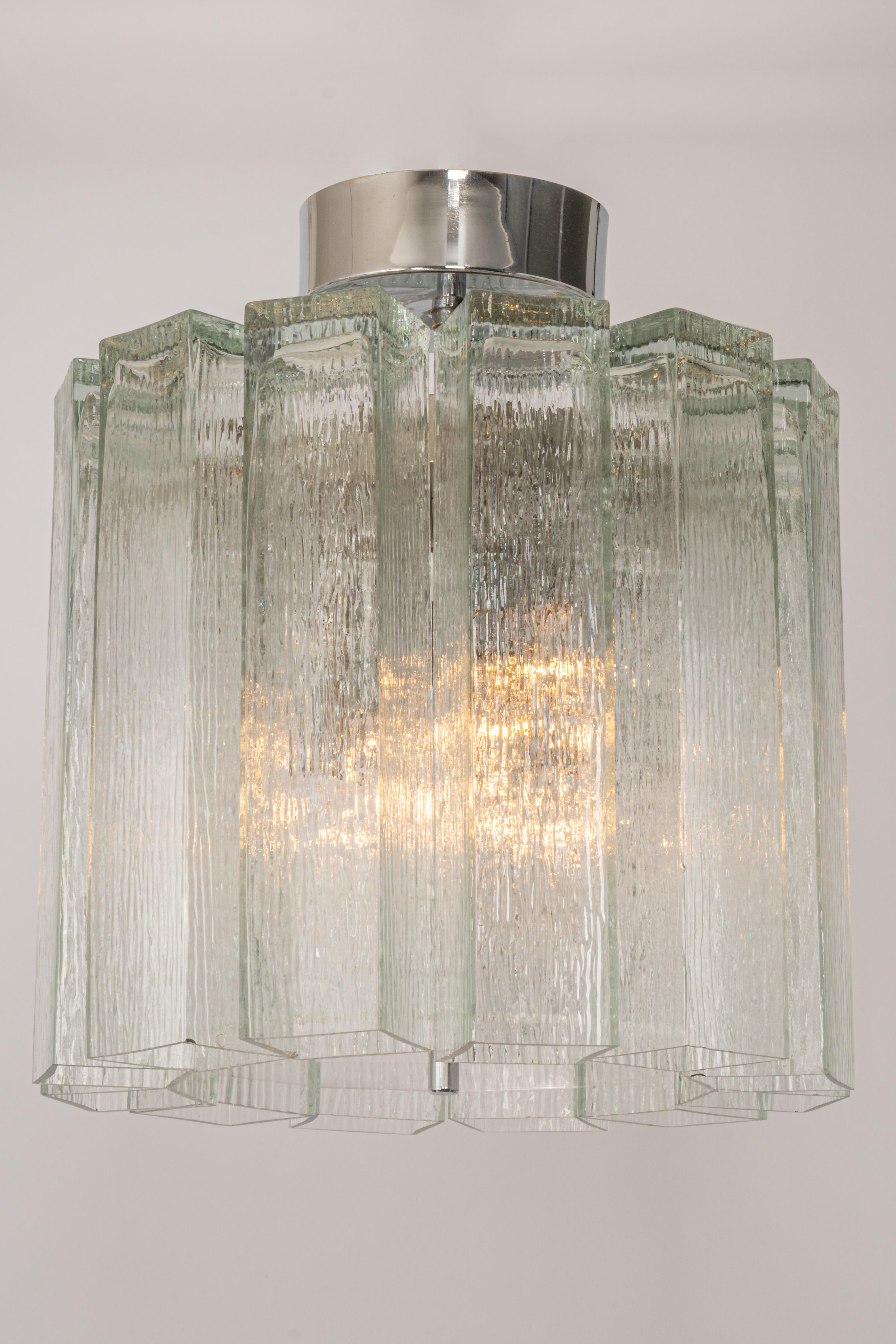 Metal 1 of 3 Glass Tubes Flush Mount Light by Limburg, Germany, 1960s For Sale