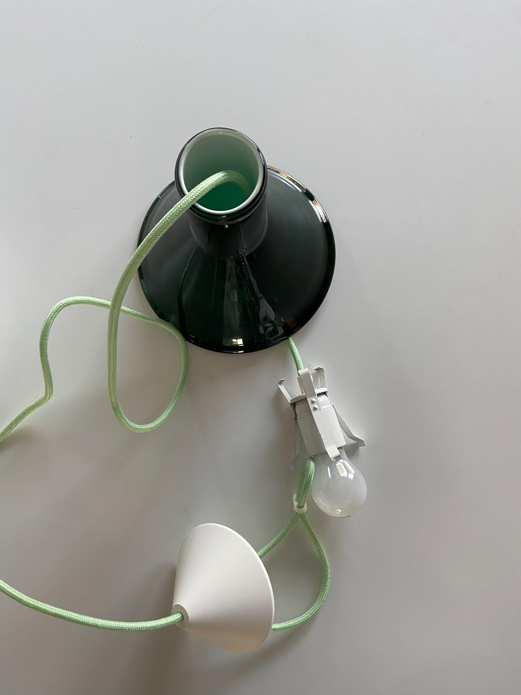 1x Green Michael Bang P&T Mini Pendant Lamp by Holmegaard, Denmark, 1970s In Good Condition In Krefeld, DE