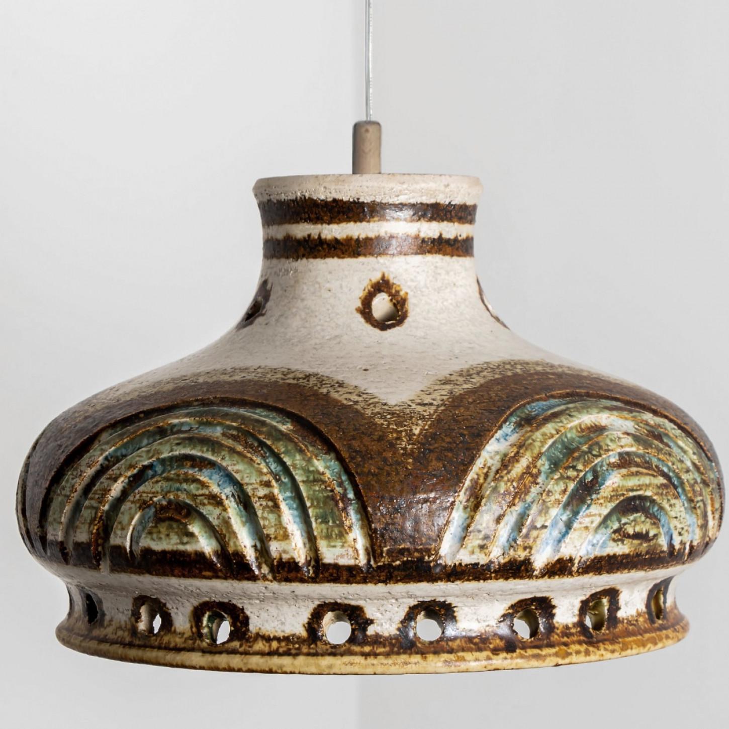1 of 3 Green Yellow Brown Ceramic Pendant Lights, Denmark, 1970 For Sale 4