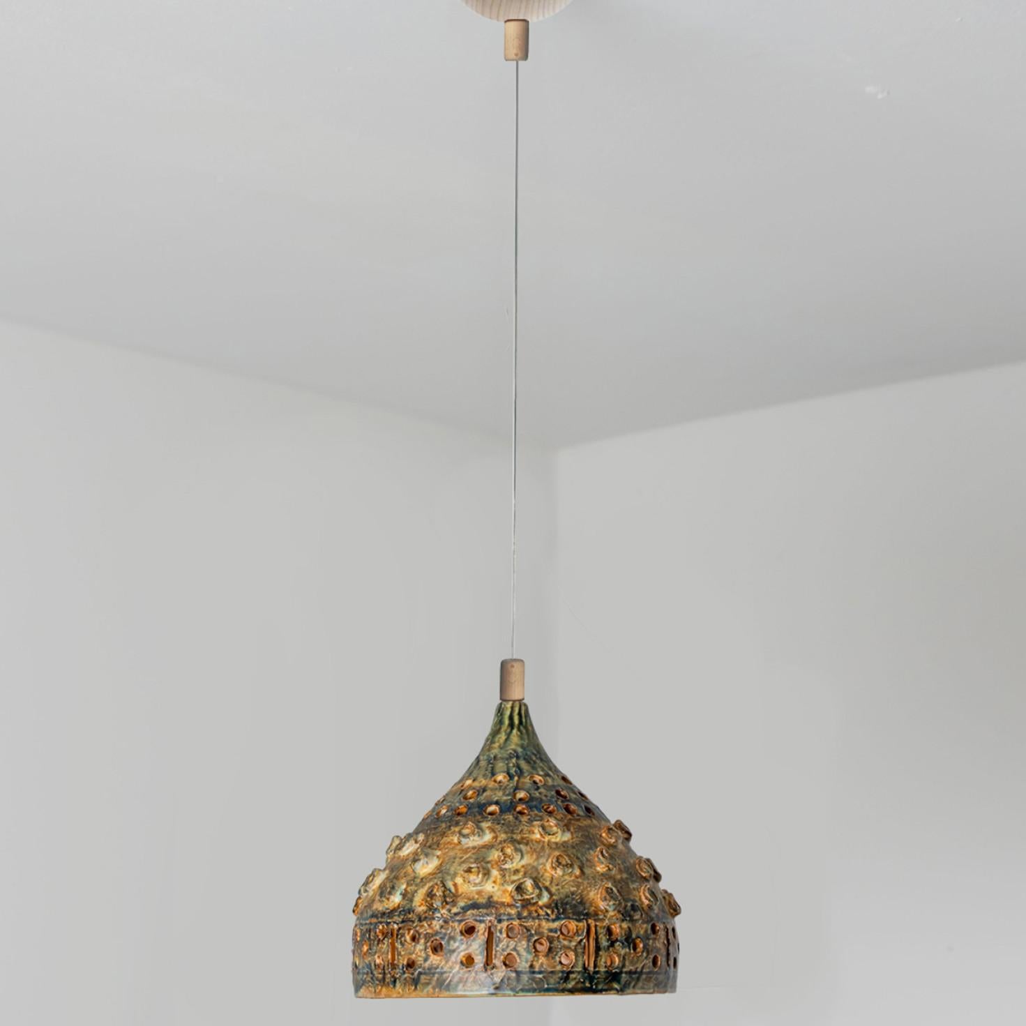 Other 1 of 3 Green Yellow Brown Ceramic Pendant Lights, Denmark, 1970 For Sale