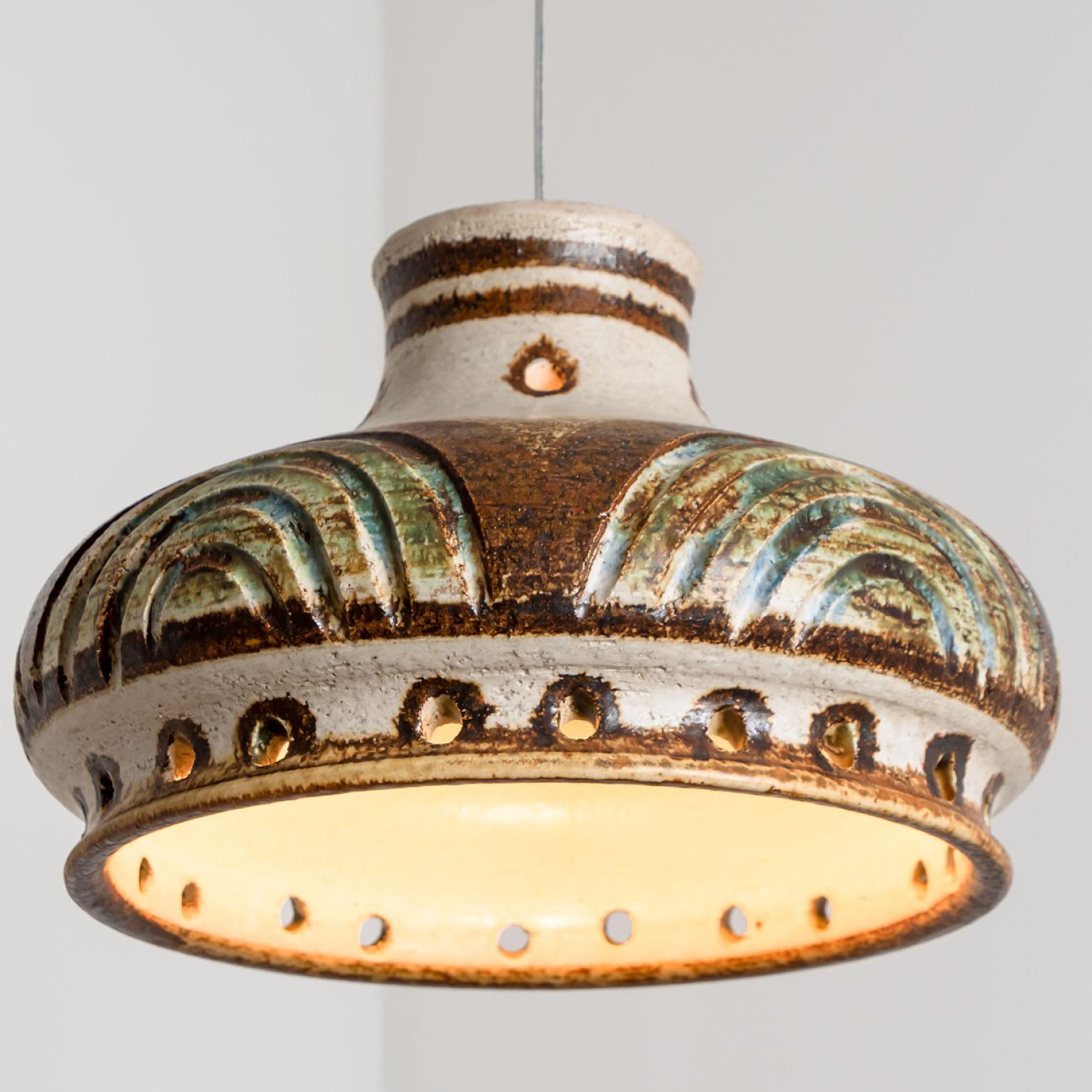Other 1 of 3 Green Yellow Brown Ceramic Pendant Lights, Denmark, 1970 For Sale