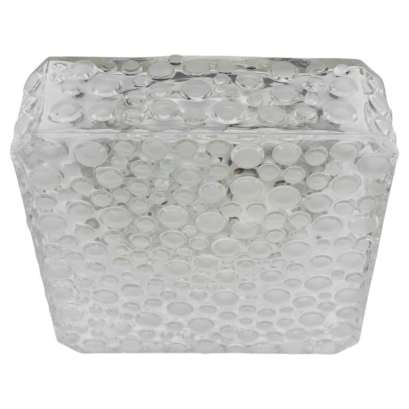 1. of 3 Heavy Clear & Satin Glass Bubble Flush Mount Light or Wall Lamp, 1960s