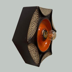 1 of 3 Hex Orange Brown Ceramic Wall Lights, Germany, 1970s