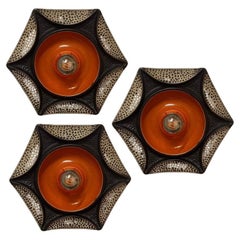 1 of 3 Hex Orange Brown Ceramic Wall Lights, Germany, 1970s