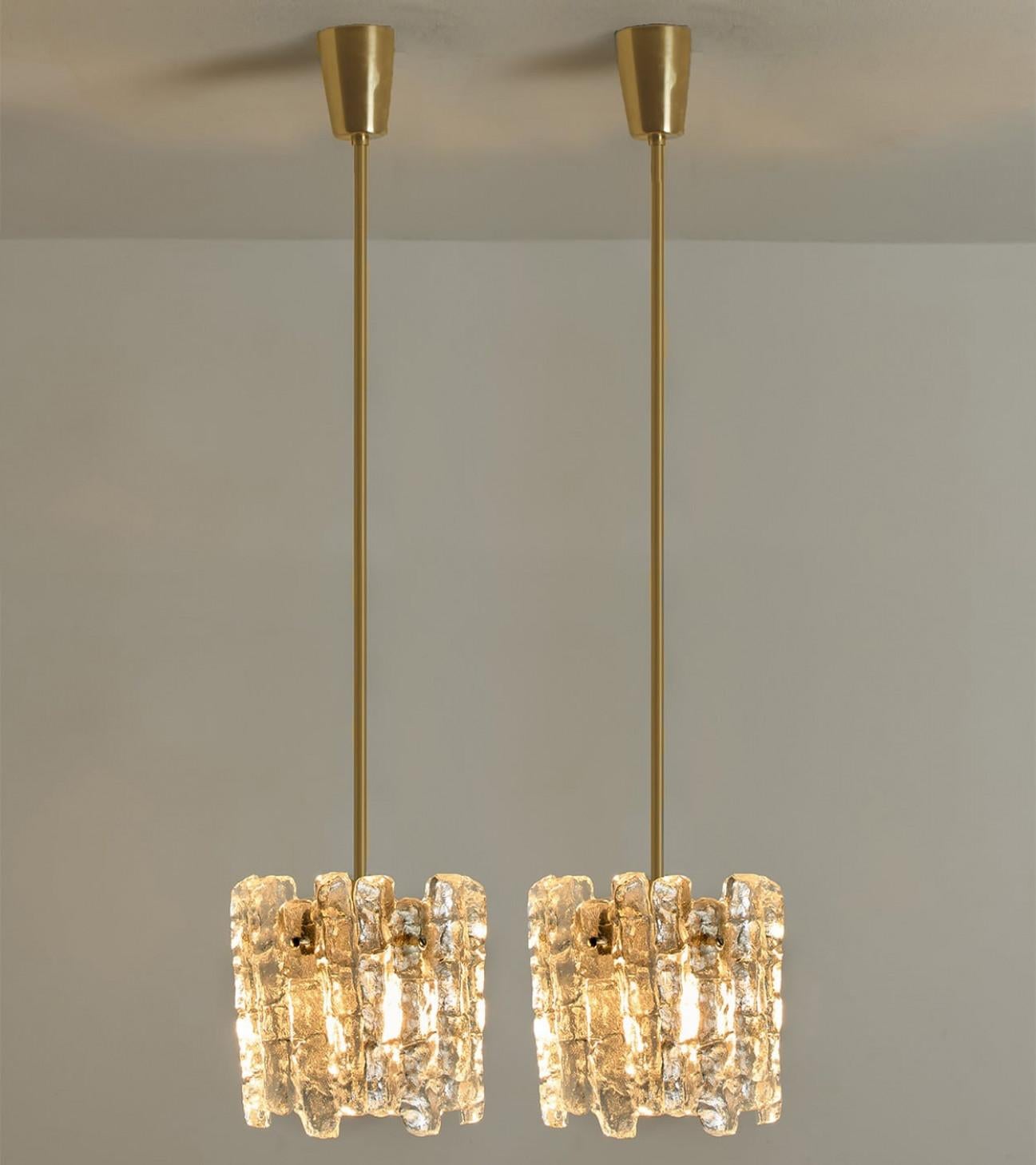 1 of 3 Ice Glass Pendant Lights by J.T. Kalmar, 1970s For Sale 2