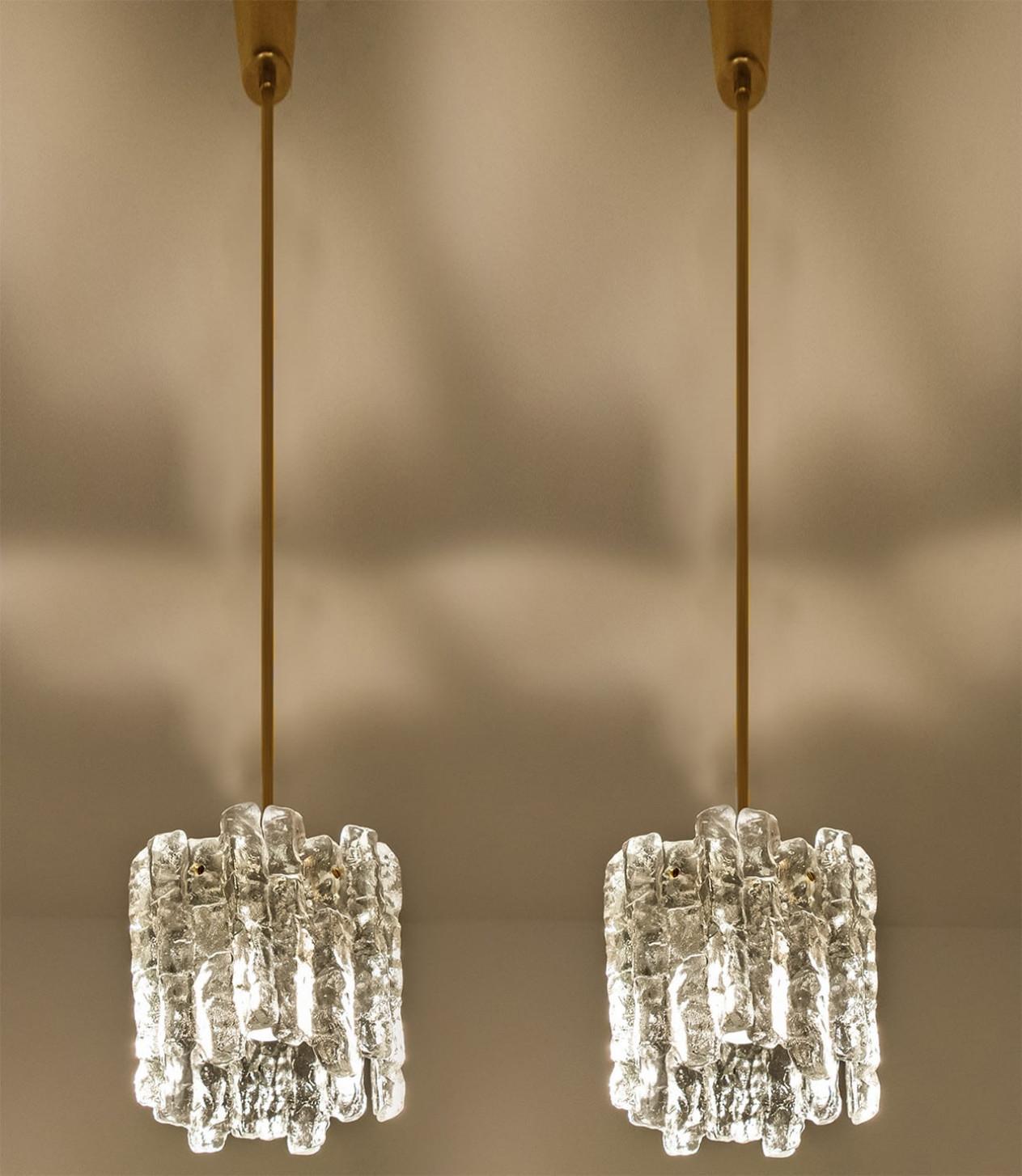 1 of 3 Ice Glass Pendant Lights by J.T. Kalmar, 1970s For Sale 5