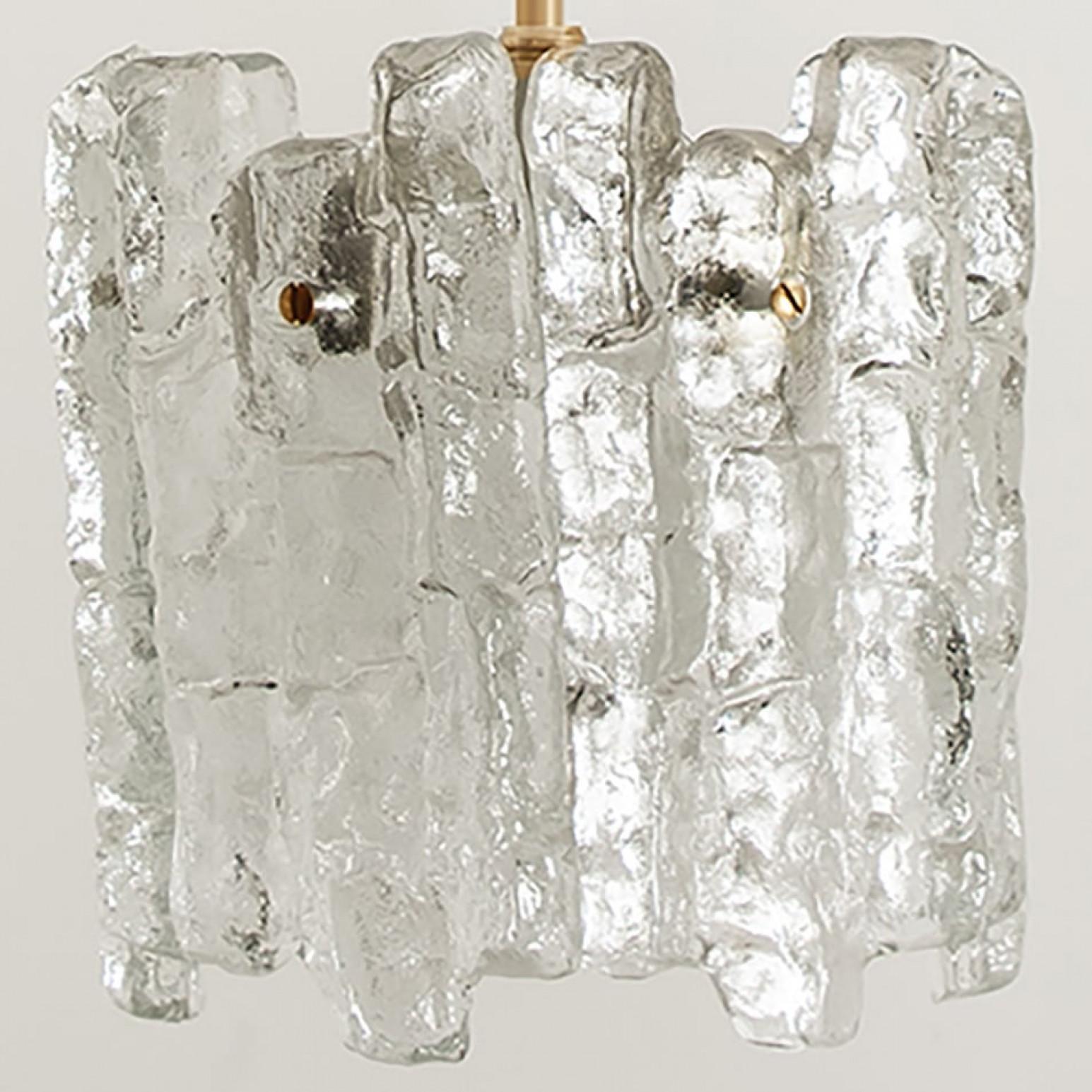 Mid-Century Modern 1 of 3 Ice Glass Pendant Lights by J.T. Kalmar, 1970s For Sale