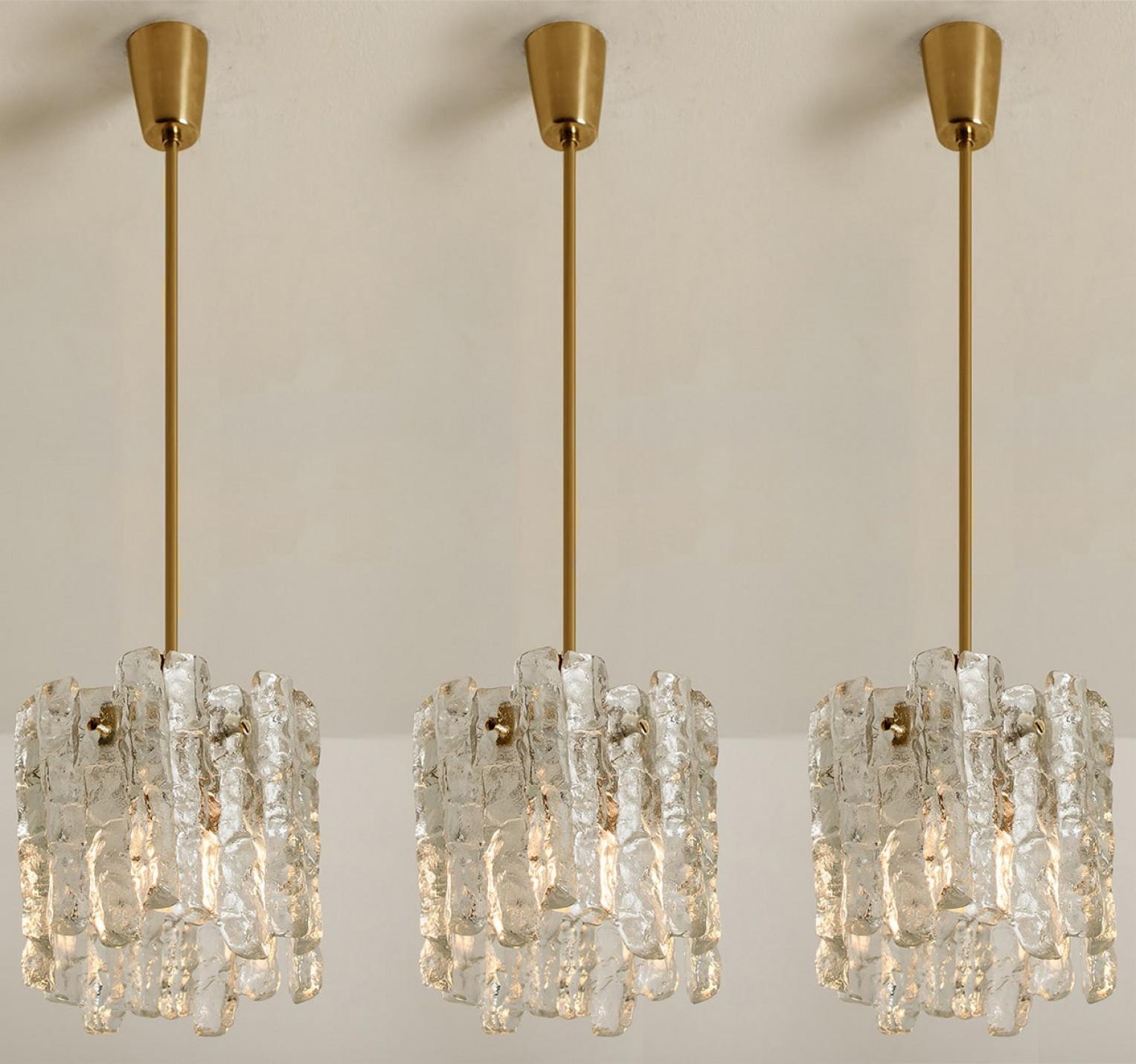 Other 1 of 3 Ice Glass Pendant Lights by J.T. Kalmar, 1970s For Sale