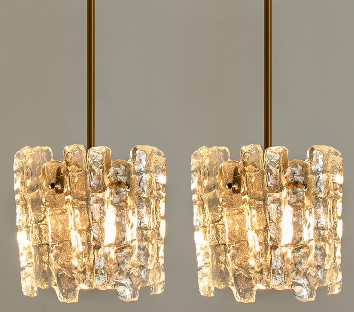1 of 3 Ice Glass Pendant Lights by J.T. Kalmar, 1970s For Sale 1