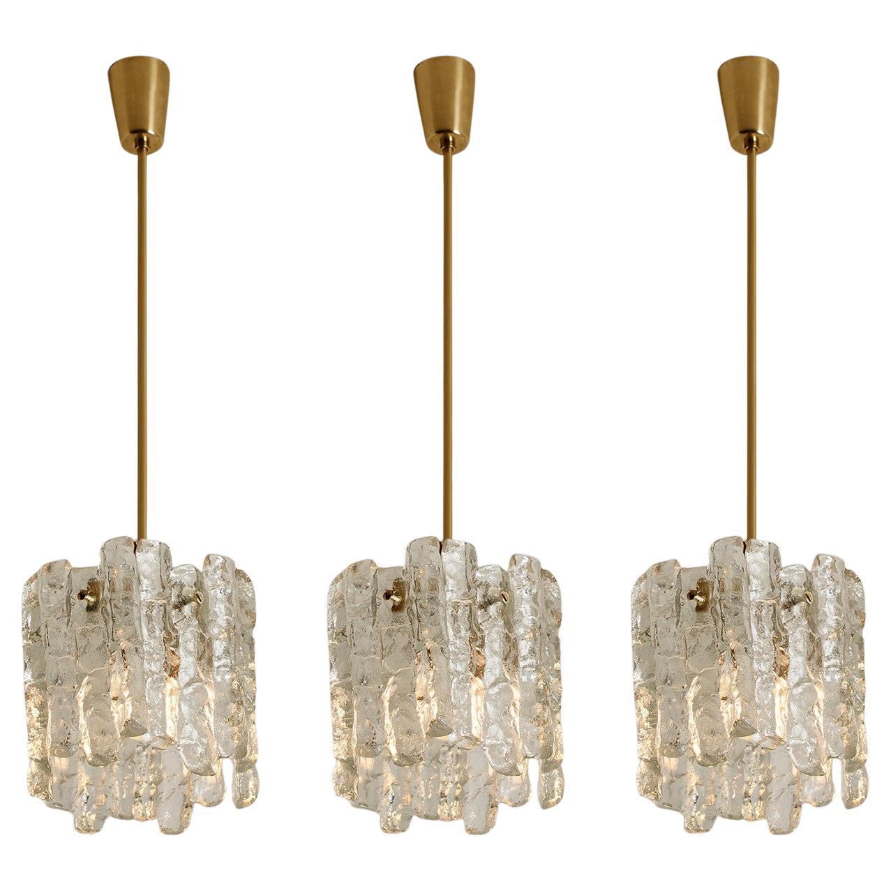 1 of 3 Ice Glass Pendant Lights by J.T. Kalmar, 1970s For Sale