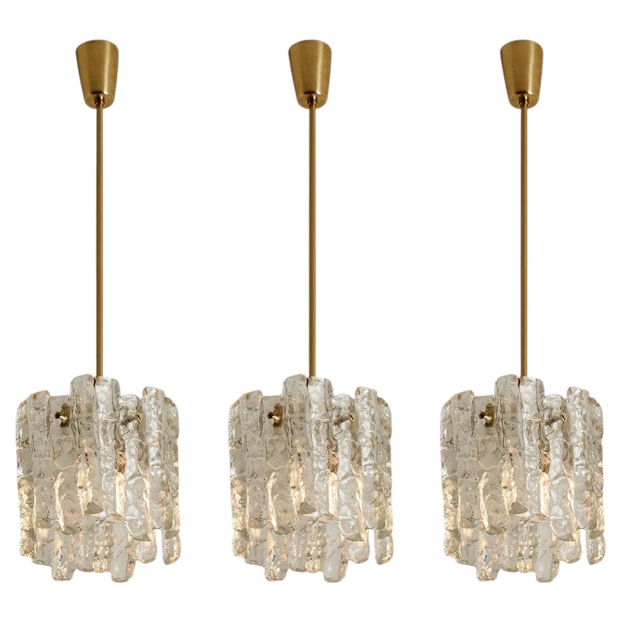 1 of 3 Ice Glass Pendant Lights by J.T. Kalmar, 1970s