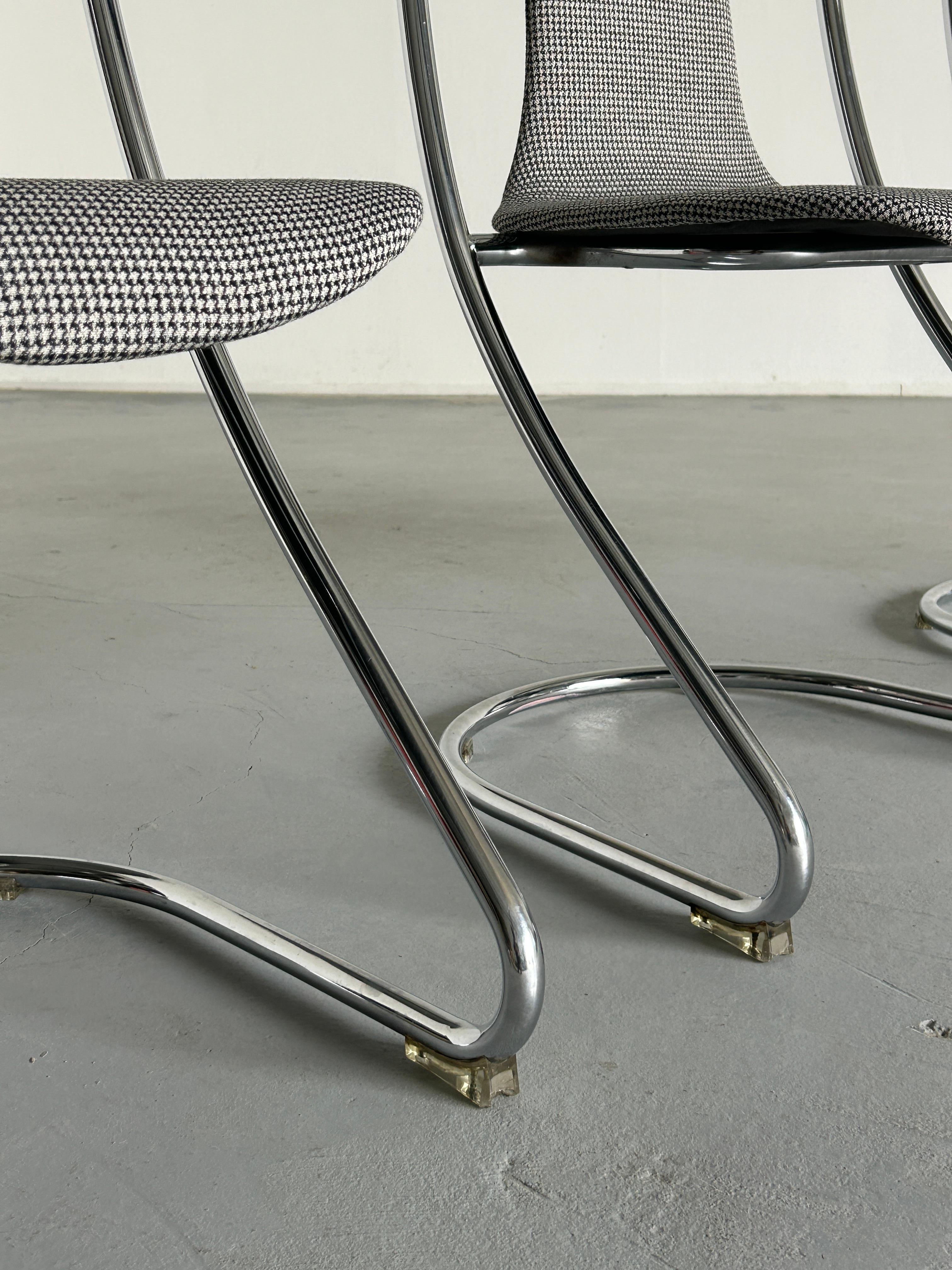 1 of 3 Italian Space Age Tubular Steel Cantilever Chairs in Style of Willy Rizzo For Sale 7