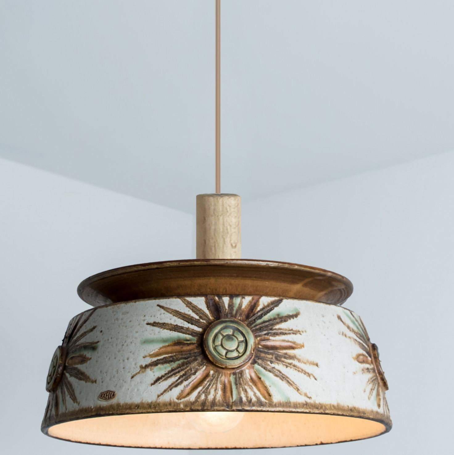 1 of 3 Ivory Brown Ceramic Pendant Lights, Denmark, 1970 For Sale 5