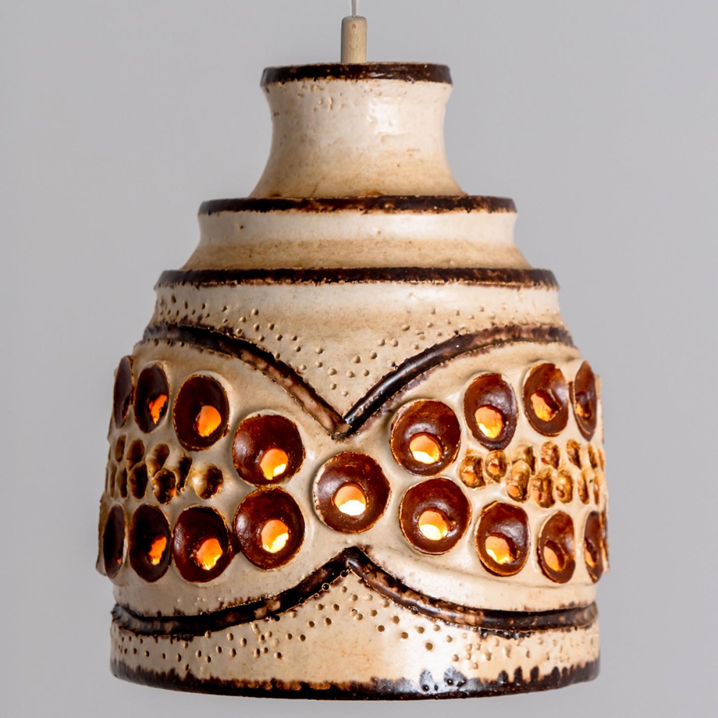 1 of 3 Ivory Brown Ceramic Pendant Lights, Denmark, 1970 For Sale 8