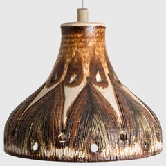 1 of 3 Ivory Brown Ceramic Pendant Lights, Denmark, 1970