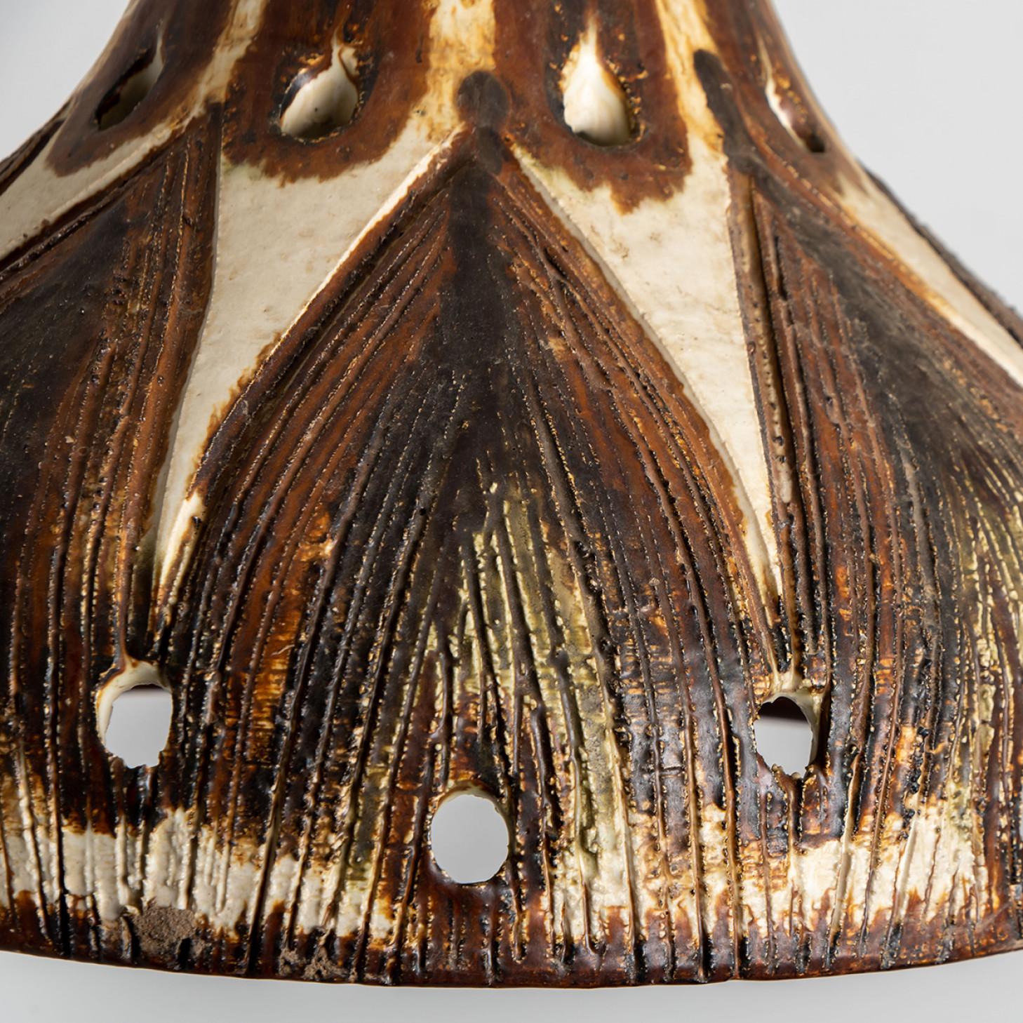 Danish 1 of 3 Ivory Brown Ceramic Pendant Lights, Denmark, 1970 For Sale