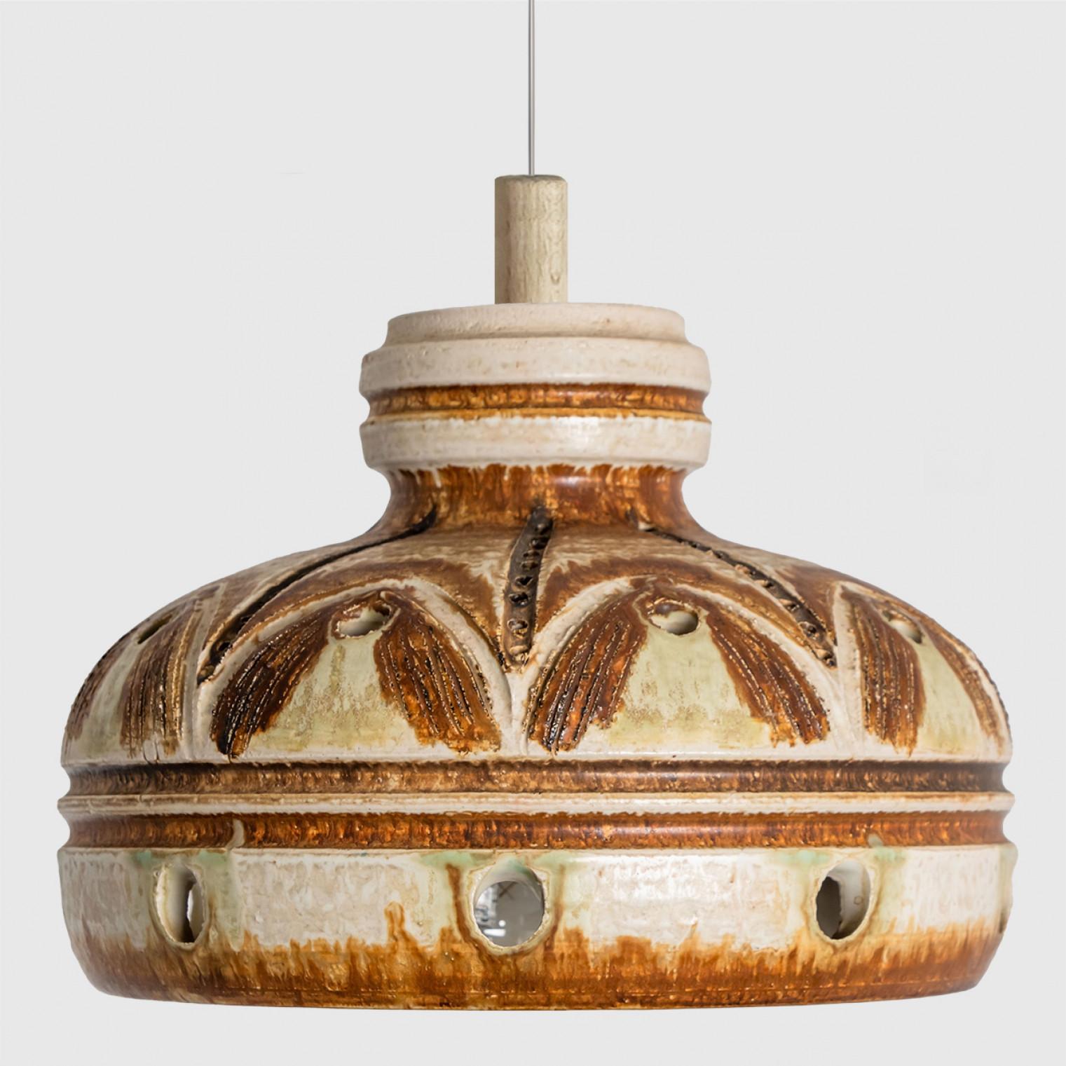 Other 1 of 3 Ivory Brown Ceramic Pendant Lights, Denmark, 1970 For Sale