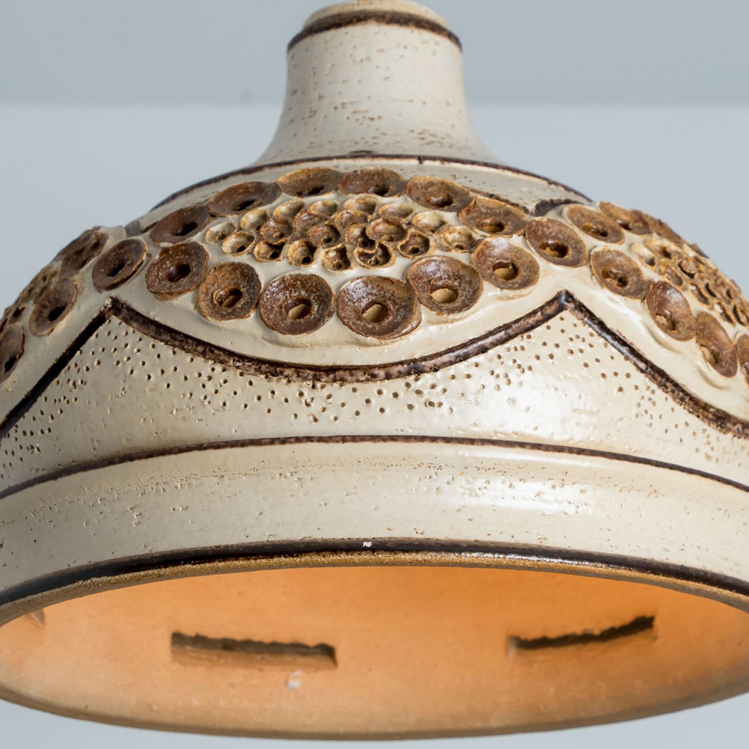 Late 20th Century 1 of 3 Ivory Brown Ceramic Pendant Lights, Denmark, 1970 For Sale