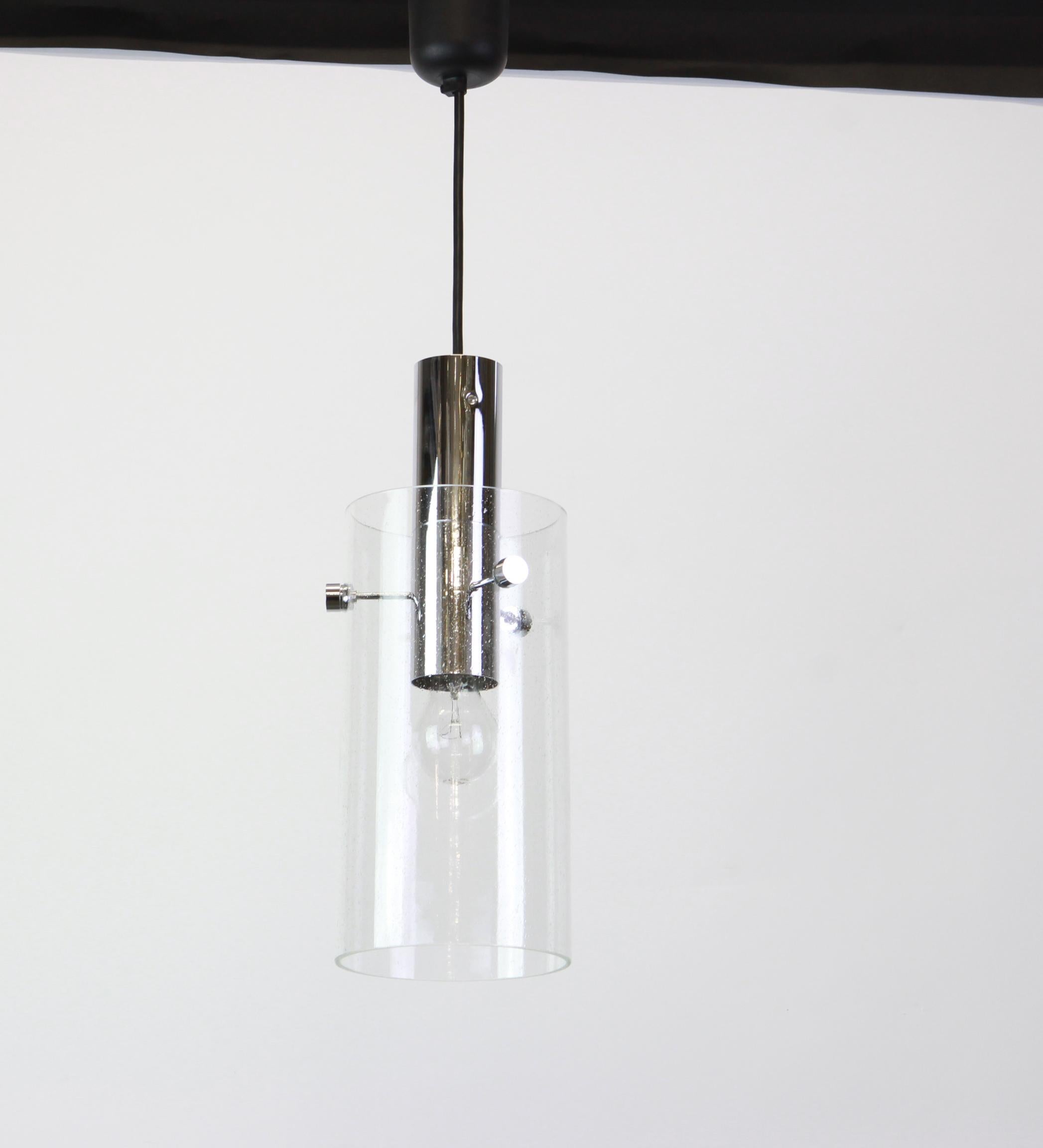 1 of 3 Lantern Form Pendant Cylindrical Glass Shade by Limburg, Germany, 1960s In Good Condition For Sale In Aachen, NRW