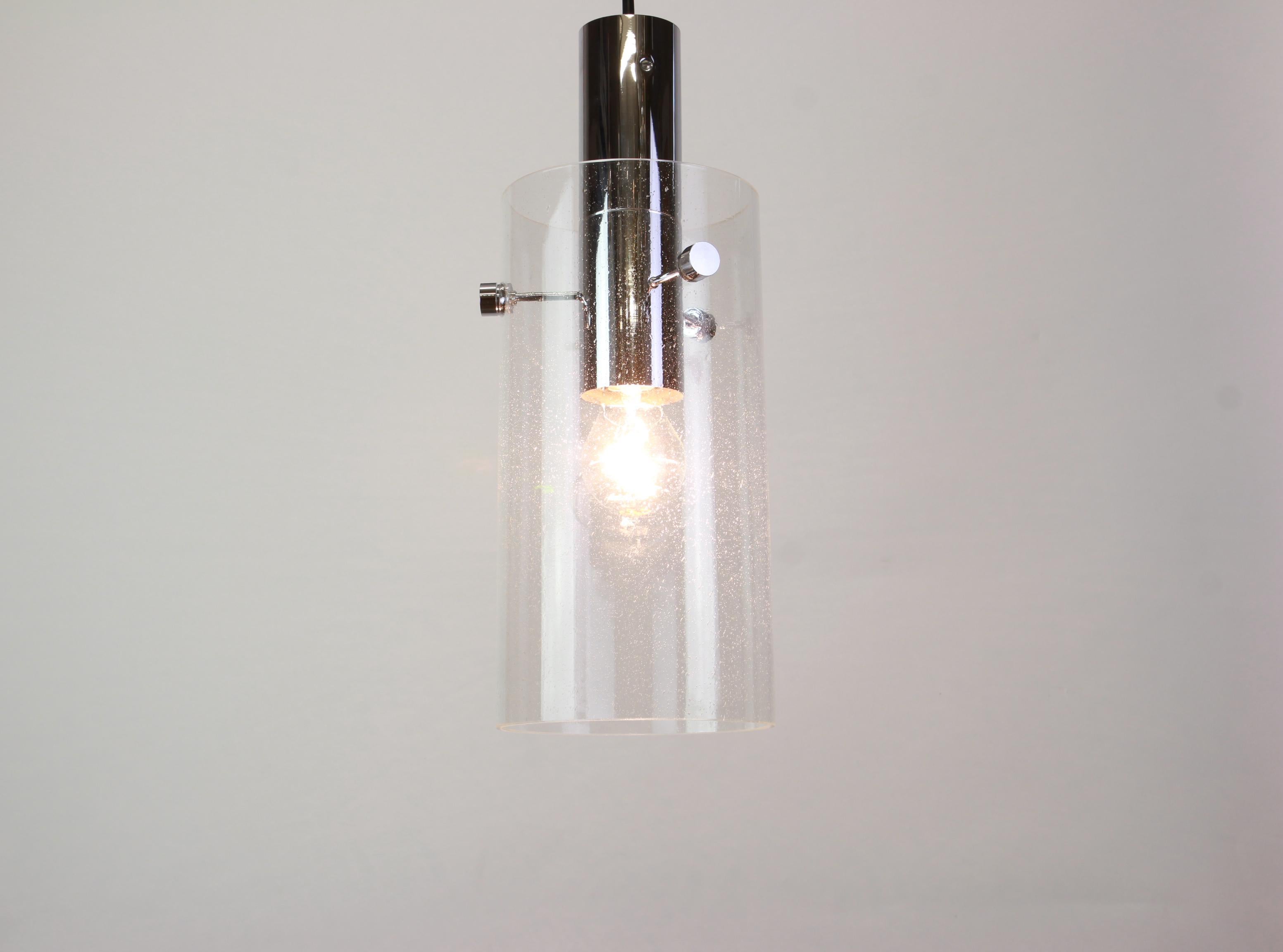 Mid-20th Century 1 of 3 Lantern Form Pendant Cylindrical Glass Shade by Limburg, Germany, 1960s For Sale