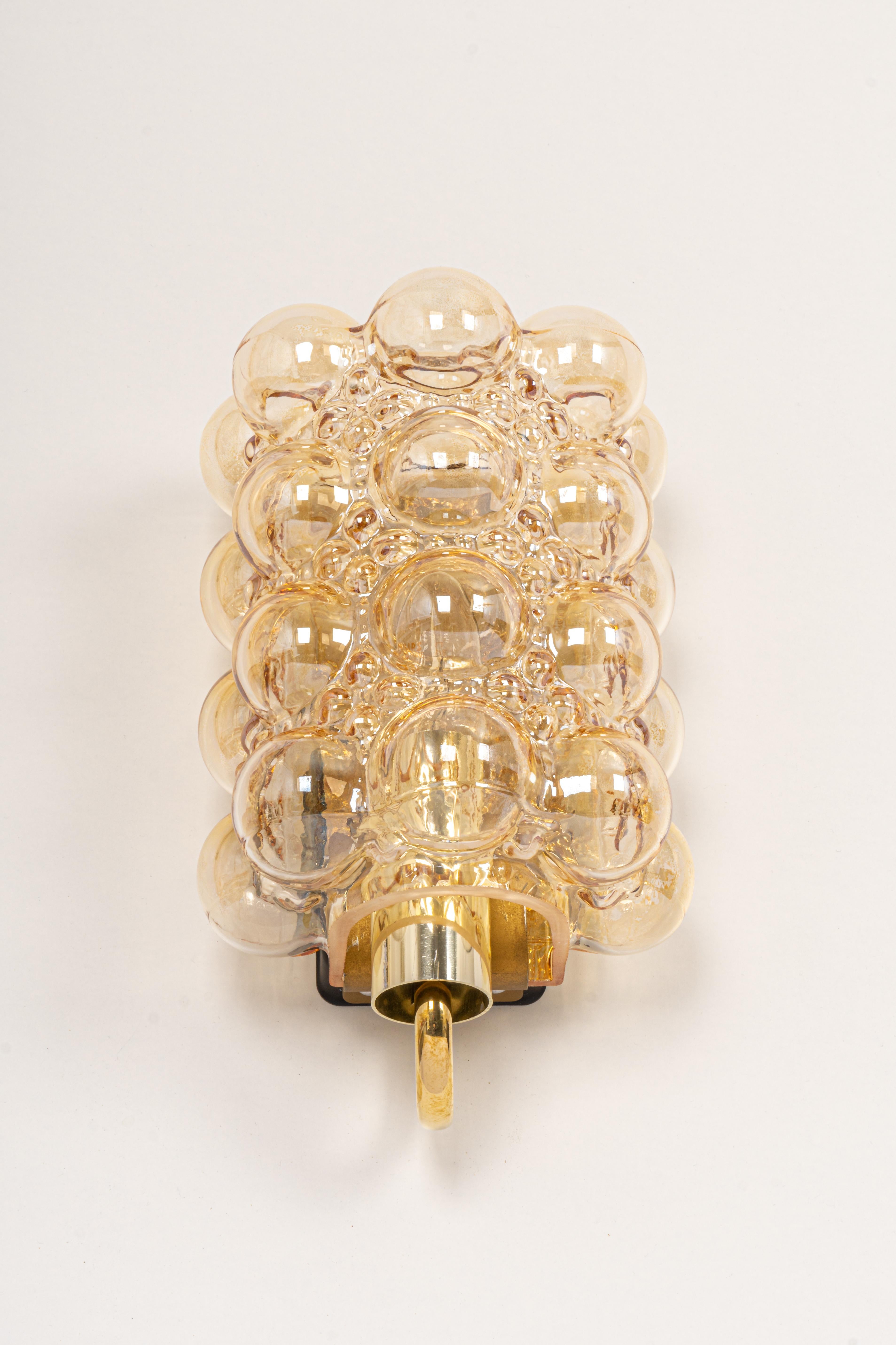 Mid-Century Modern 1 of 3 Large Amber Bubble Glass Sconces by Helena Tynell, Limburg, Germany For Sale
