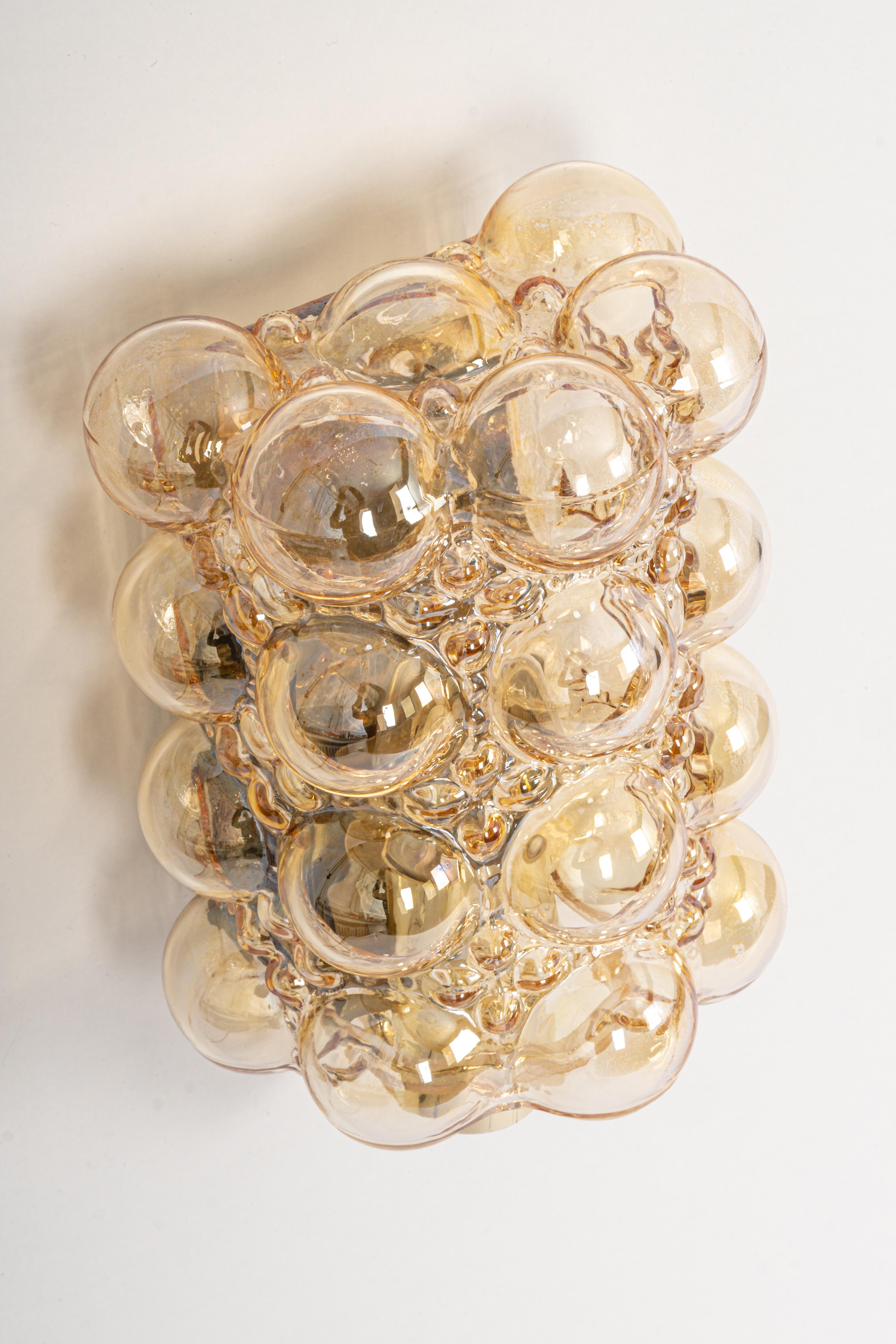 Mid-20th Century 1 of 3 Large Amber Bubble Glass Sconces by Helena Tynell, Limburg, Germany For Sale