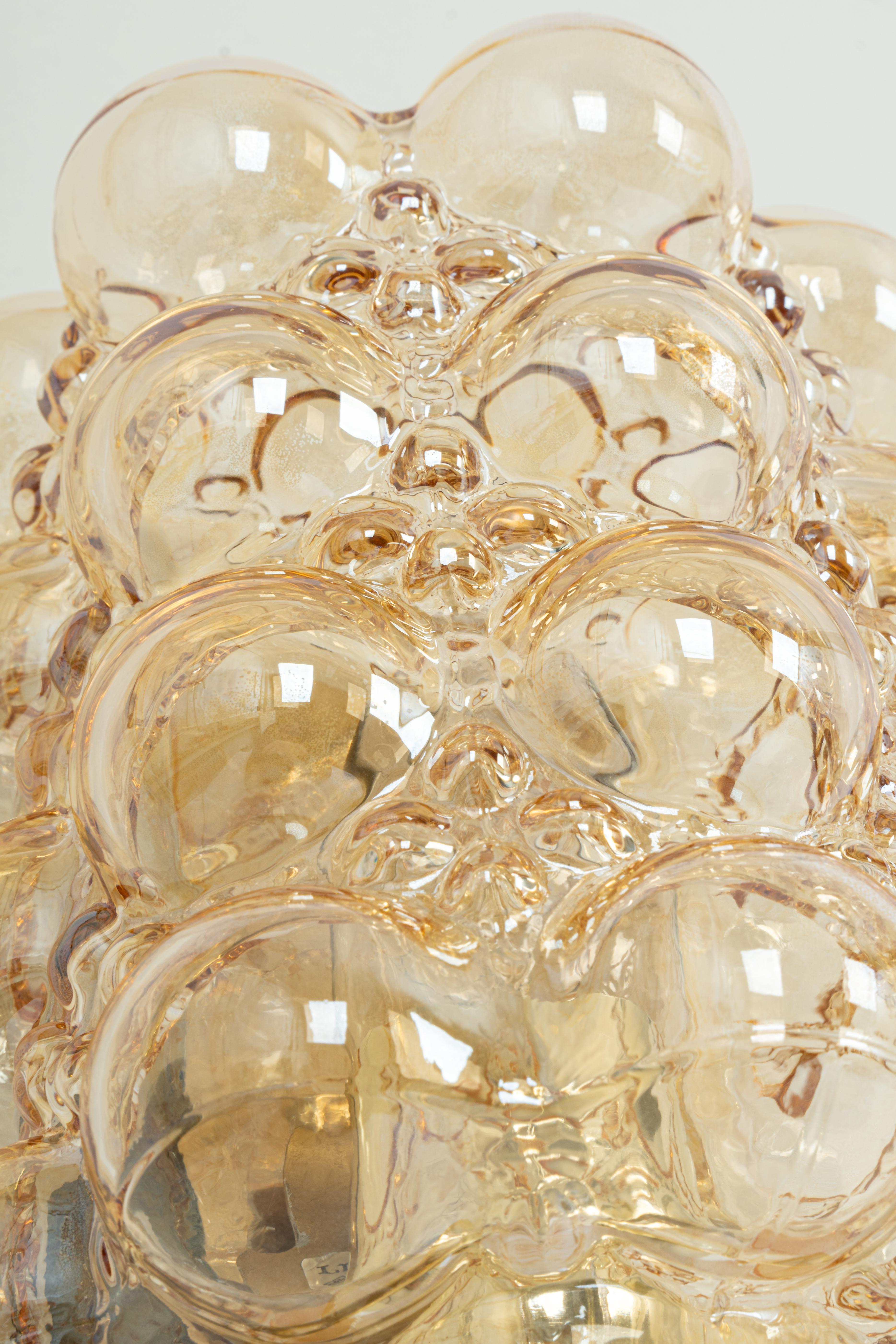 Brass 1 of 3 Large Amber Bubble Glass Sconces by Helena Tynell, Limburg, Germany For Sale