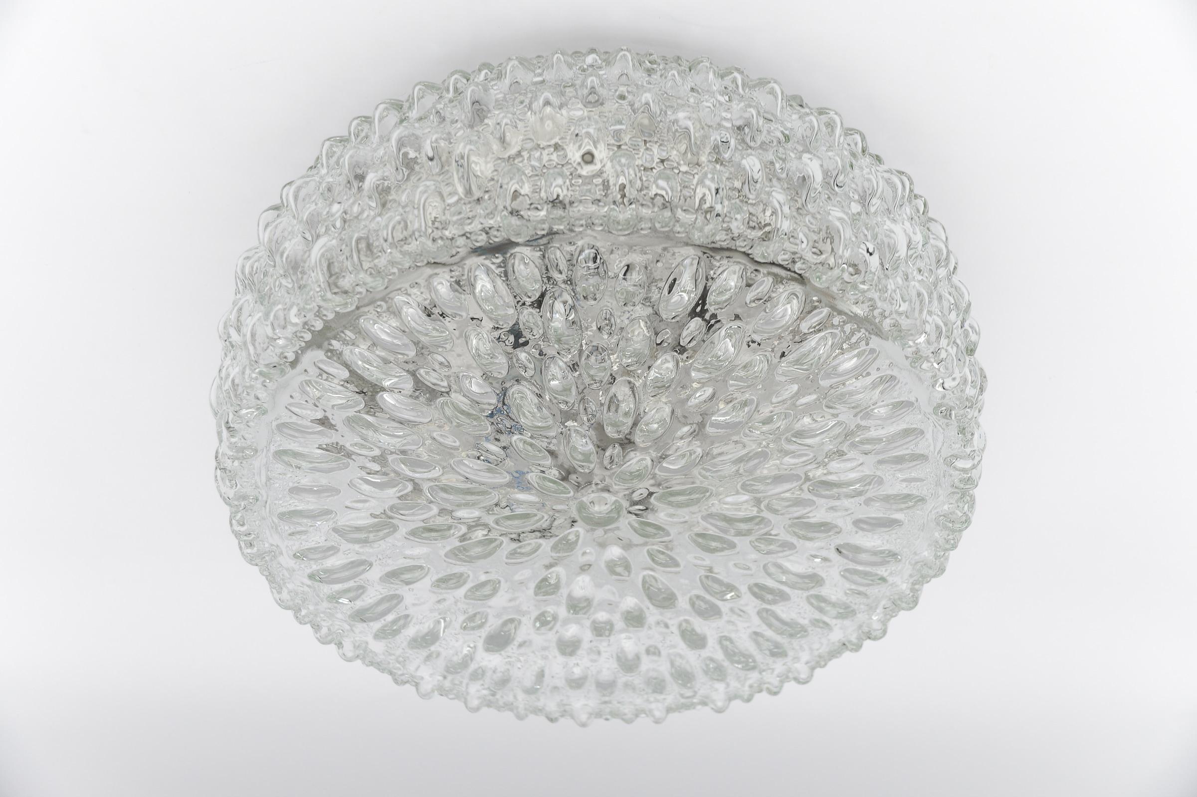 Metal 1. of 3 Large Bubble Glass Wall Lamp / Flush Mount by Limburg, 1960s Germany For Sale