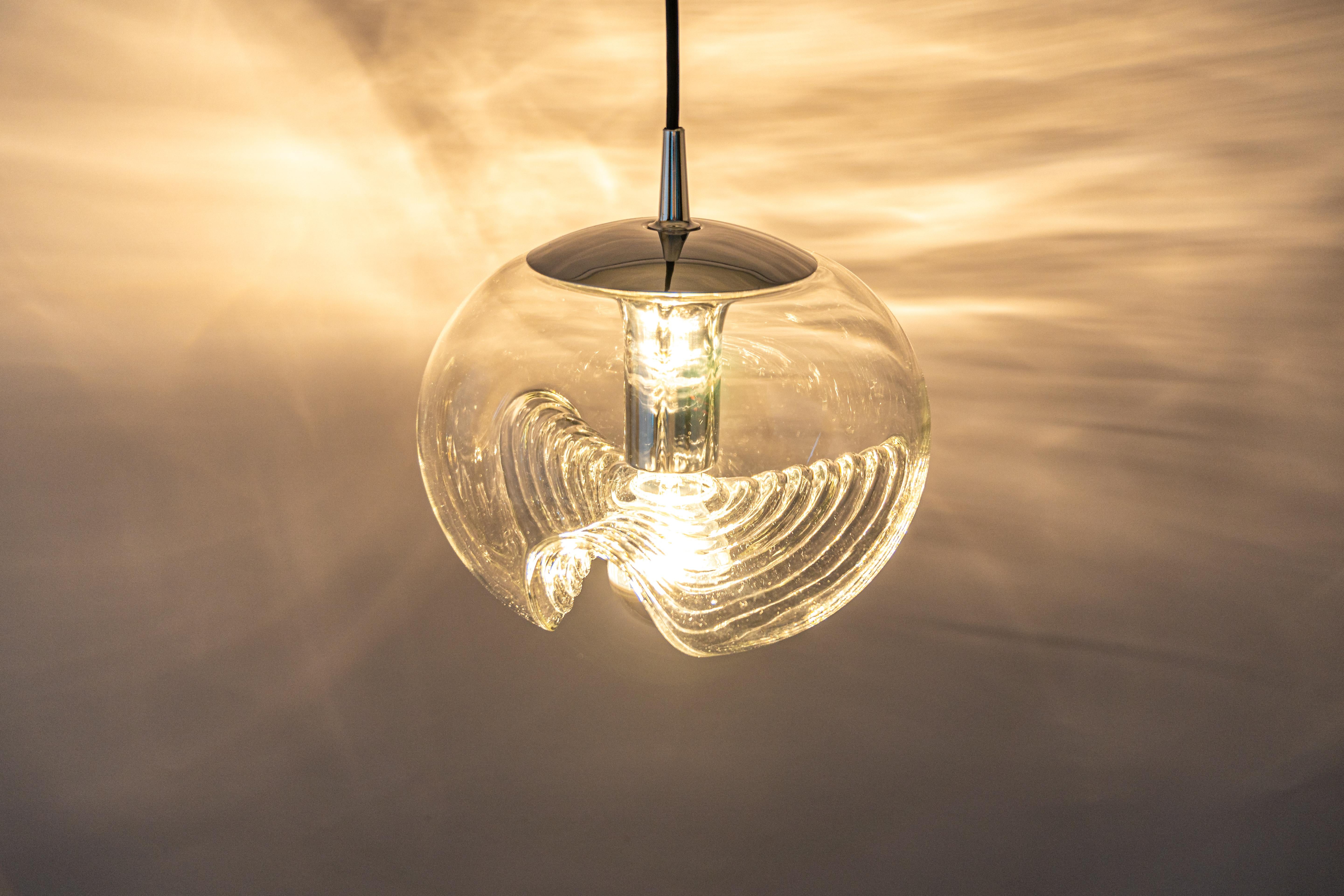 1 of 6 Large Clear Glass Pendant Light by Peill & Putzler, Germany, 1970s For Sale 6