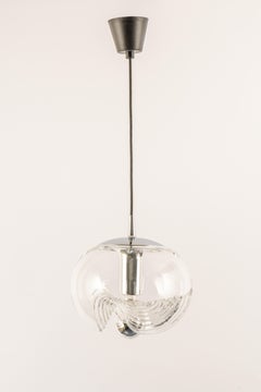 1 of 6 Large Clear Glass Pendant Light by Peill & Putzler, Germany, 1970s