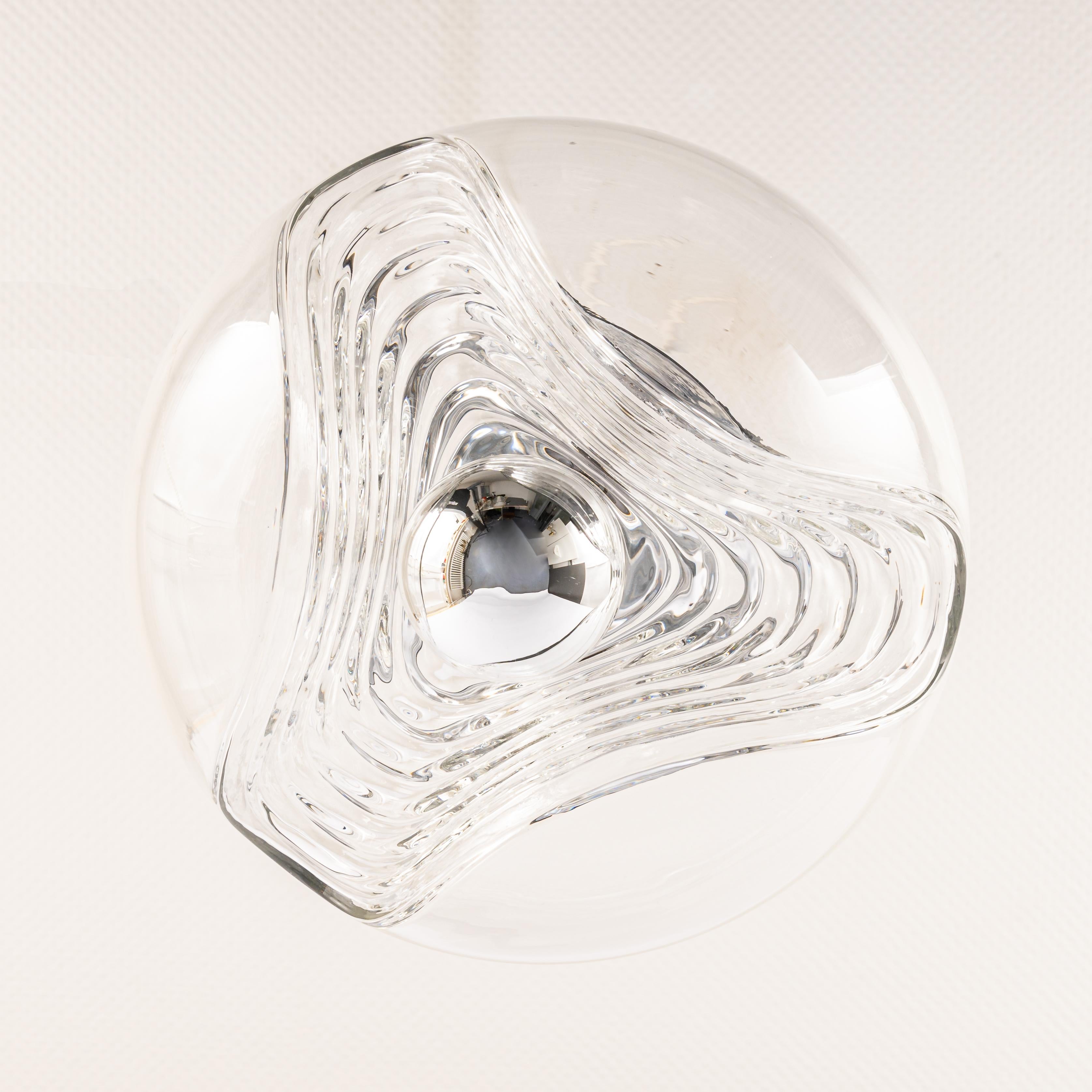 Late 20th Century 1 of 6 Large Clear Glass Pendant Light by Peill & Putzler, Germany, 1970s For Sale